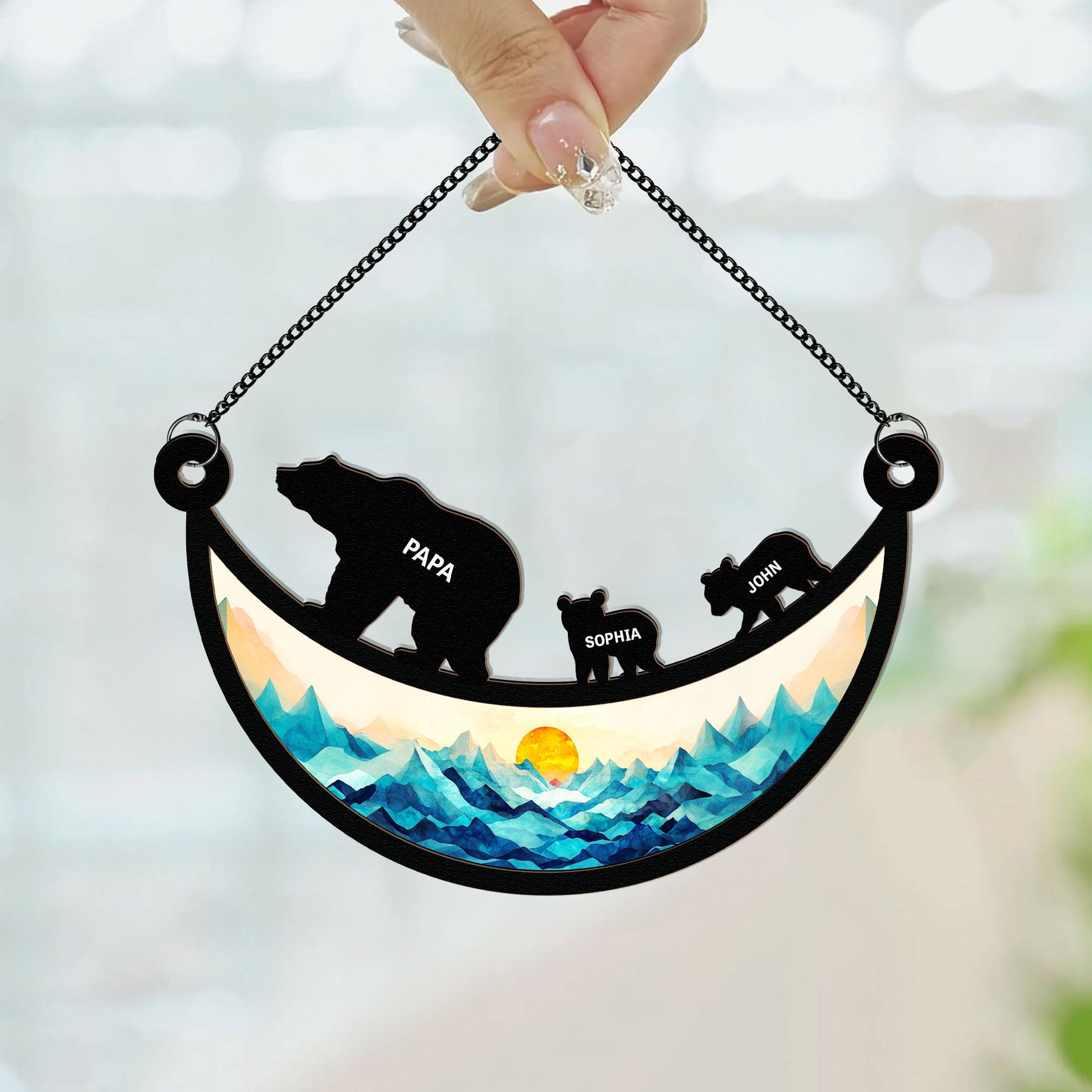 Papa Bear - Personalized Window Hanging Suncatcher Ornament