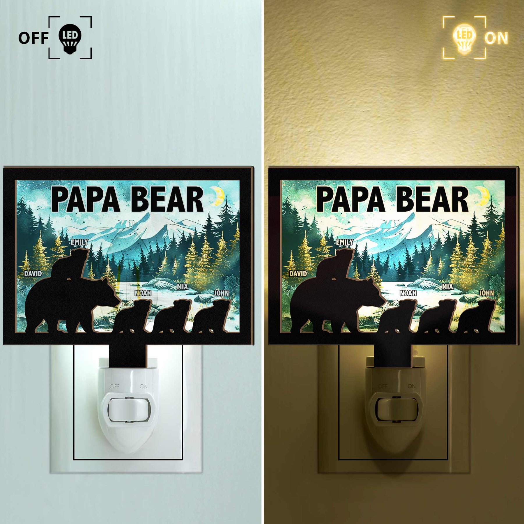Papa Bear - Personalized Wood And Acrylic Night Light