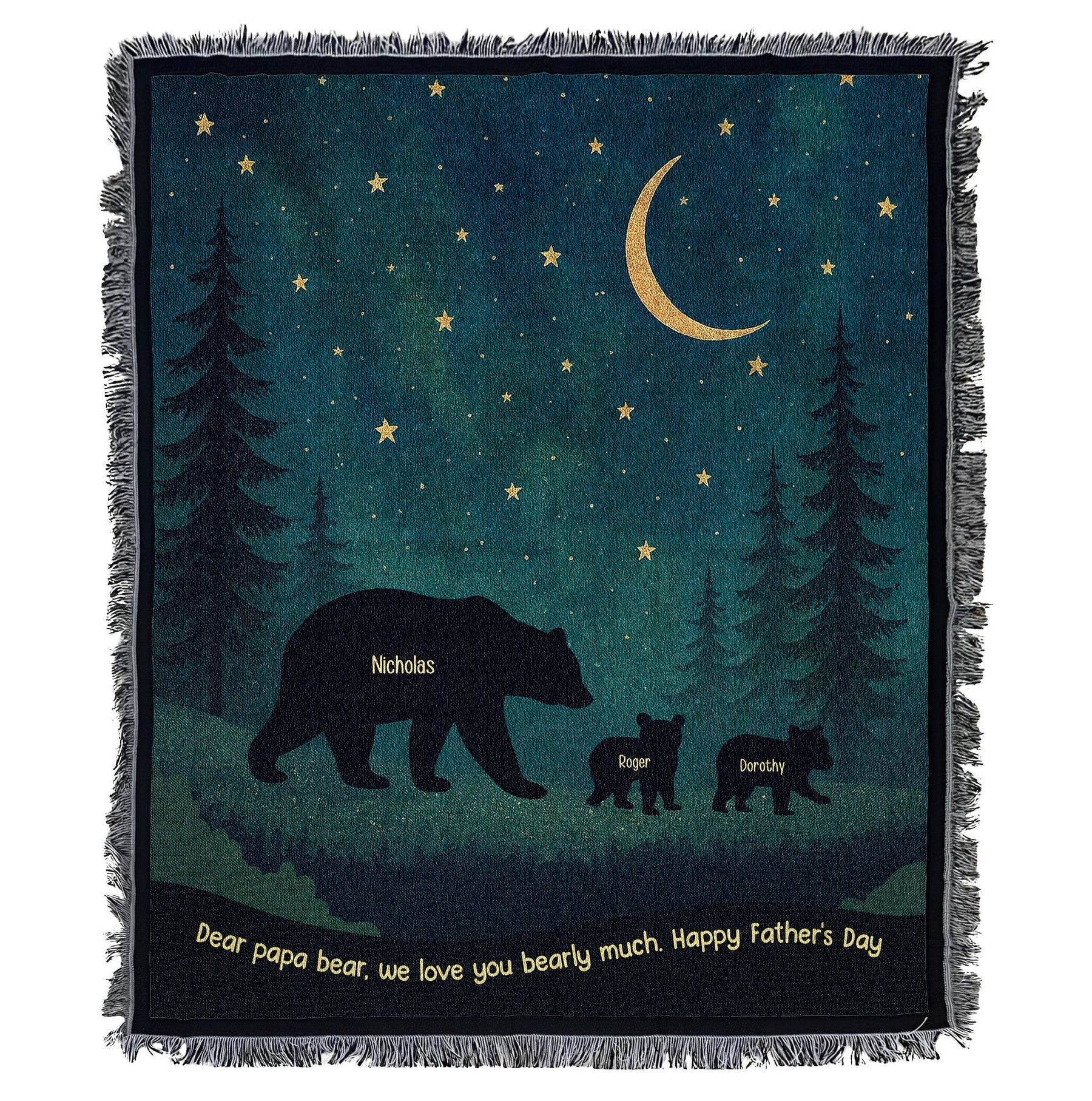 Papa Bear We Love You Bearly Much - Personalized Woven Blanket