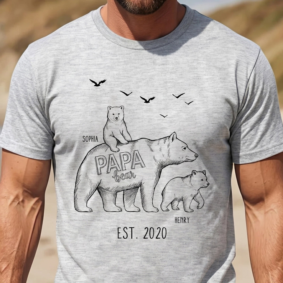 Papa Bear Sketch Art Custom Father’s Day Gift For Dad, Husband, Grandpa - Personalized Shirt