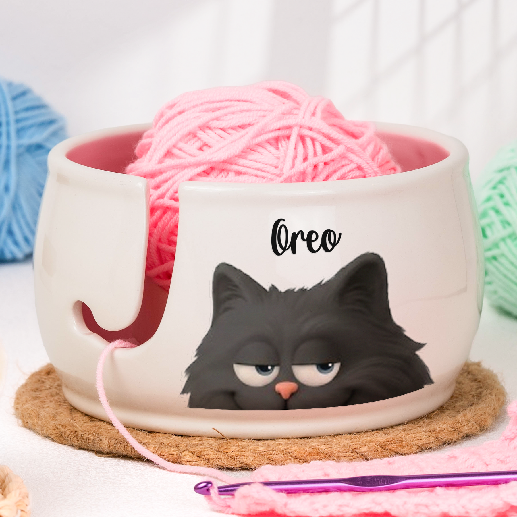 Peeking Cat, Dog, Kitty Ears Cat, For Knitting Lover, Pet Lover - Personalized Yarn Bowl