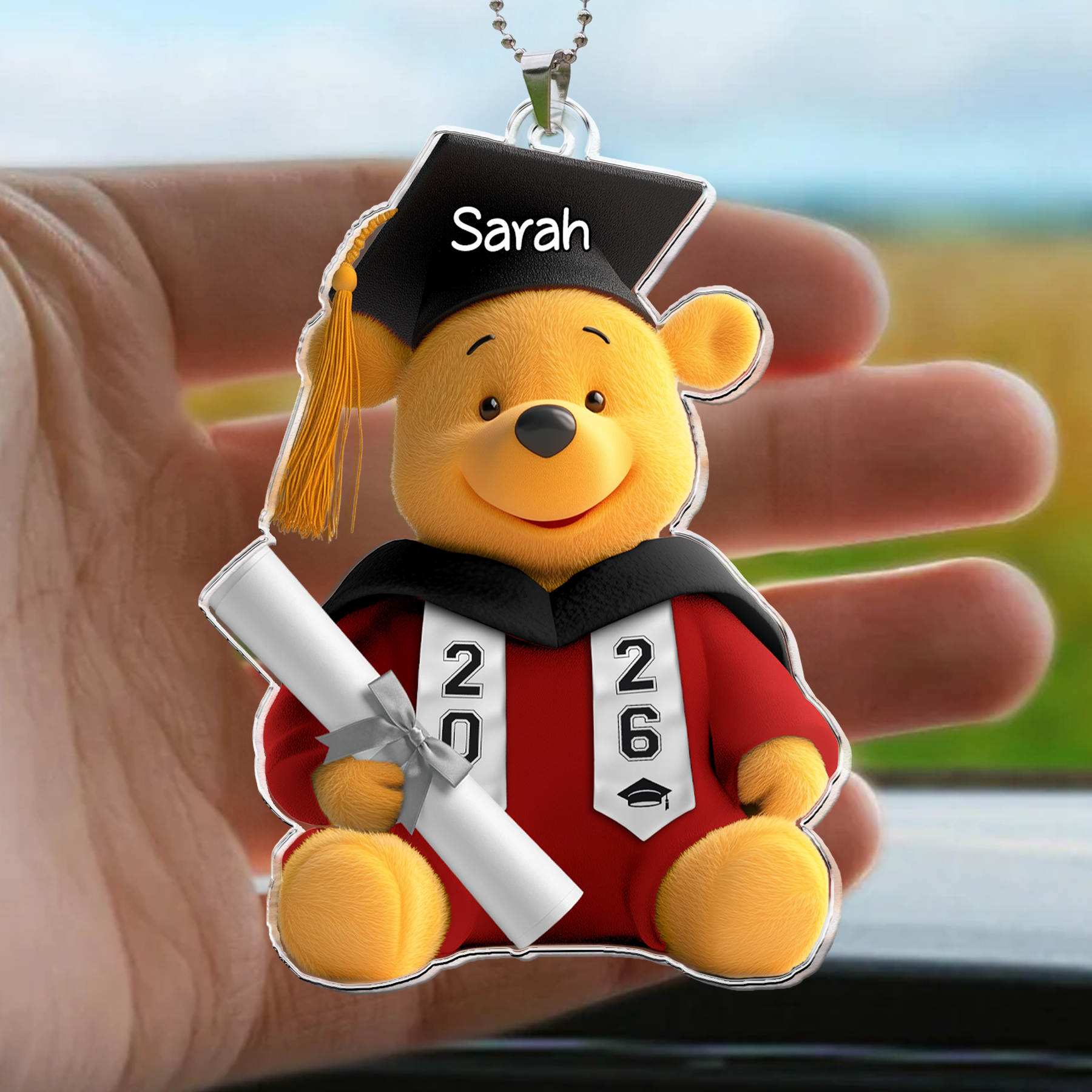 Pooh Bear Graduation Gift - Personalized Rear View Mirror Accessory