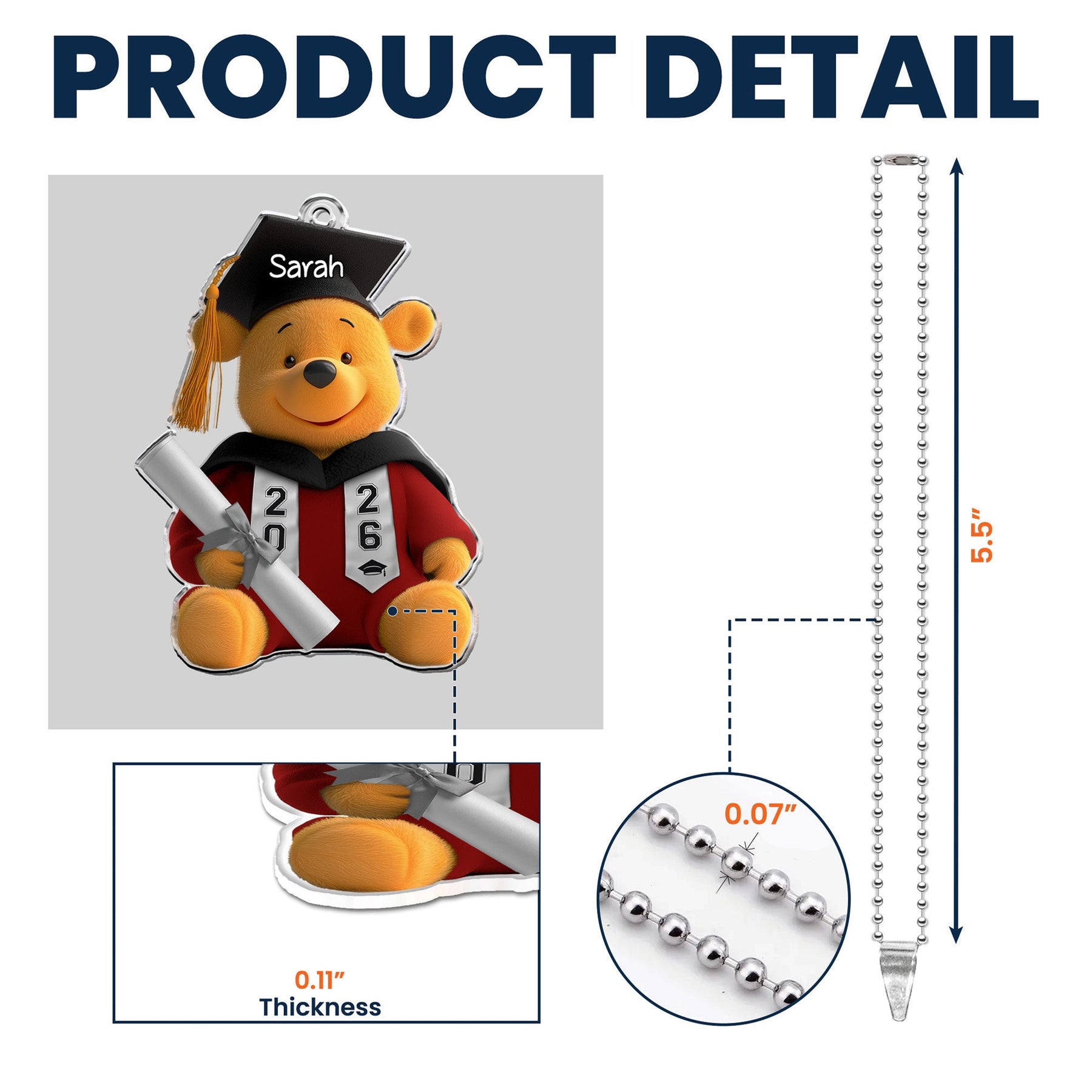 Pooh Bear Graduation Gift - Personalized Rear View Mirror Accessory