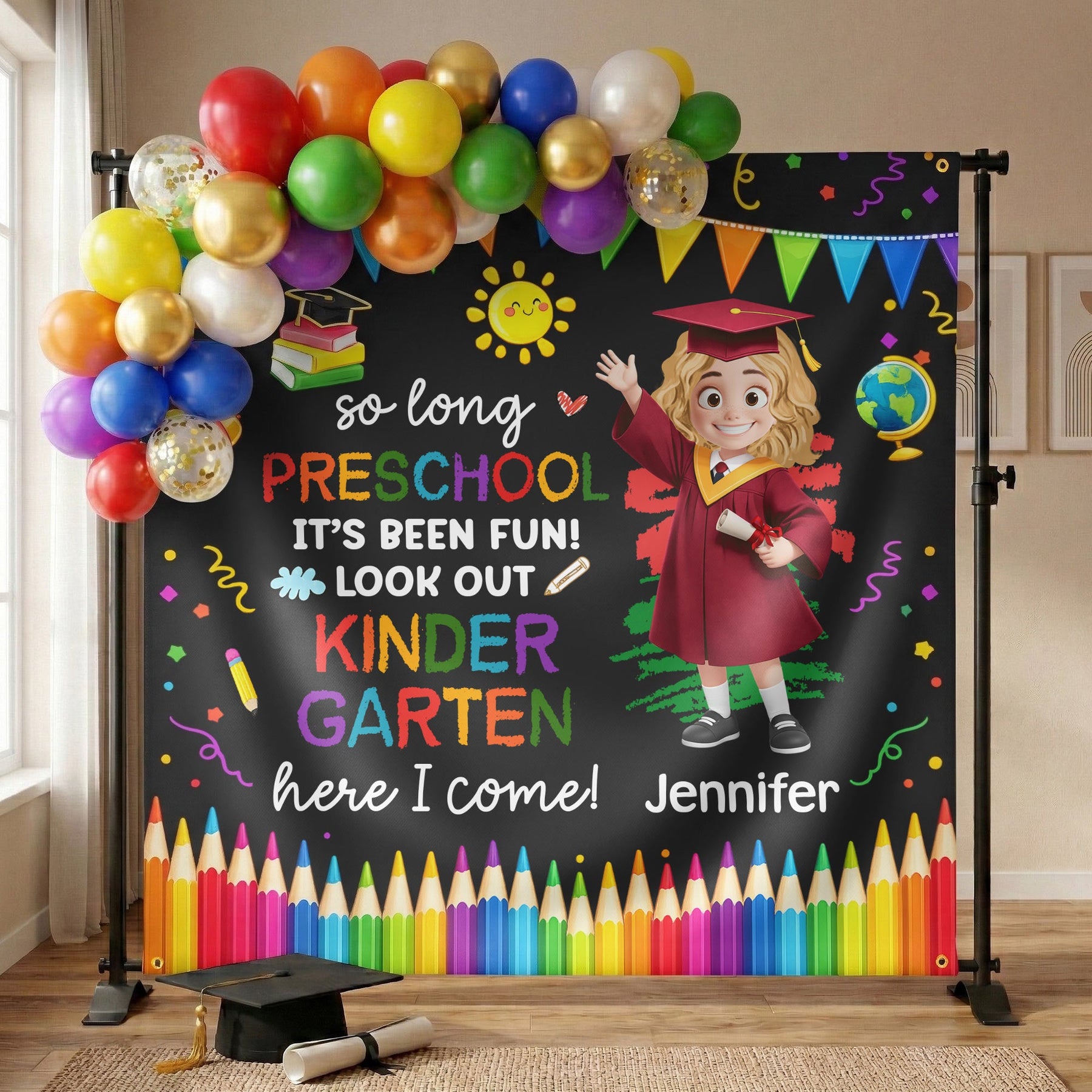 Preschool Kindergarten Graduation - Personalized Backdrop