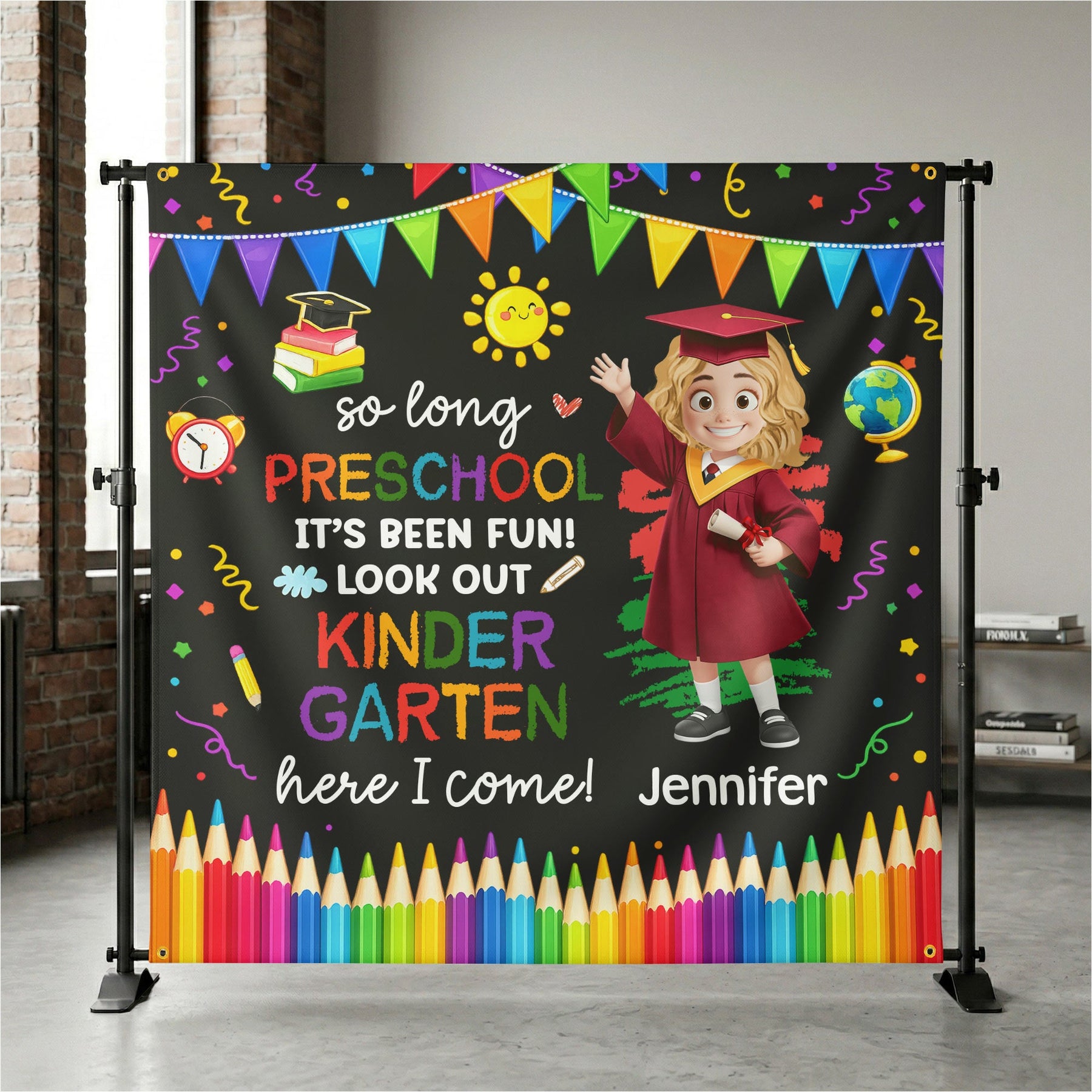 Preschool Kindergarten Graduation - Personalized Backdrop