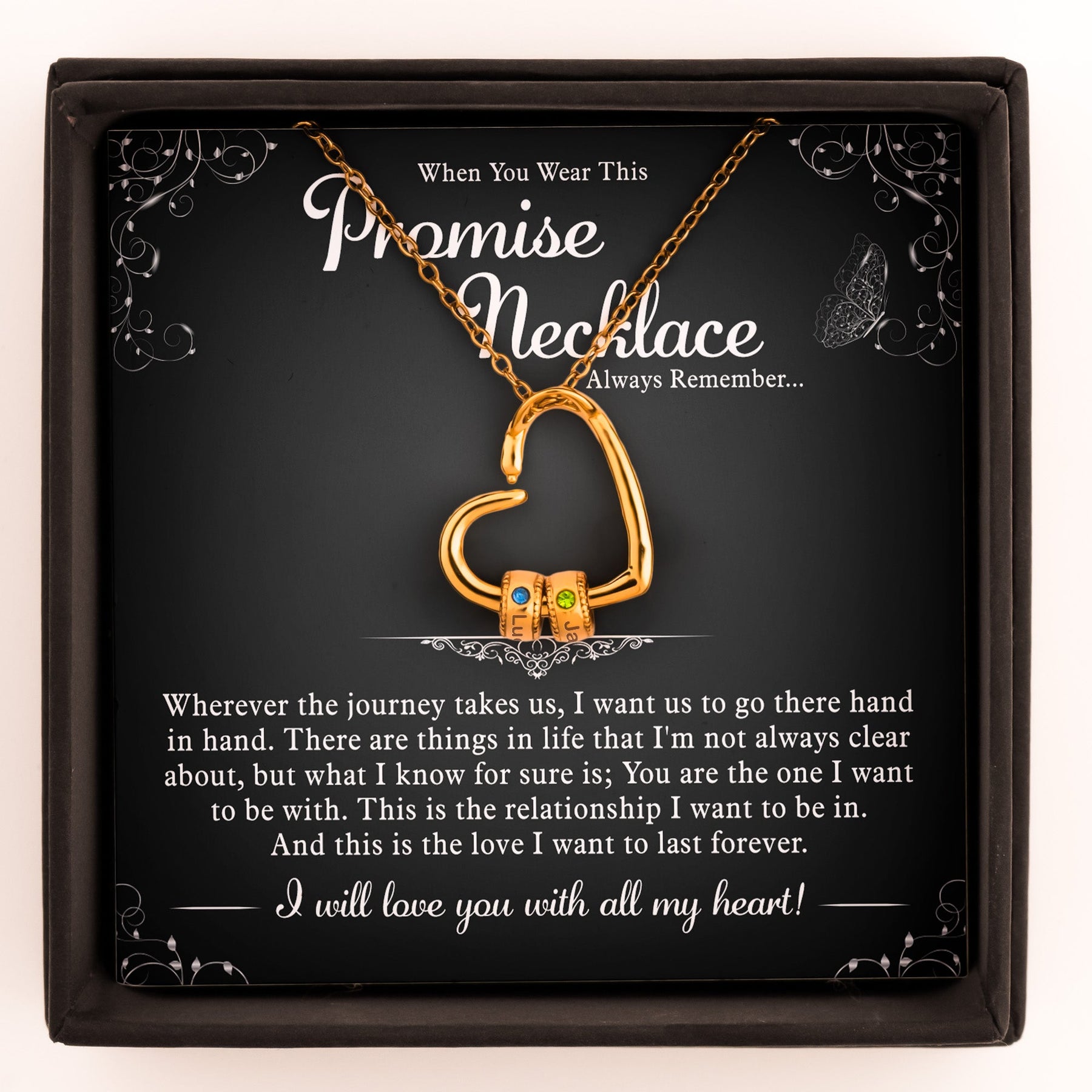 Promise Necklace Couple Gift For Her - Personalized Birthstone Name Necklace With Heart Pendant
