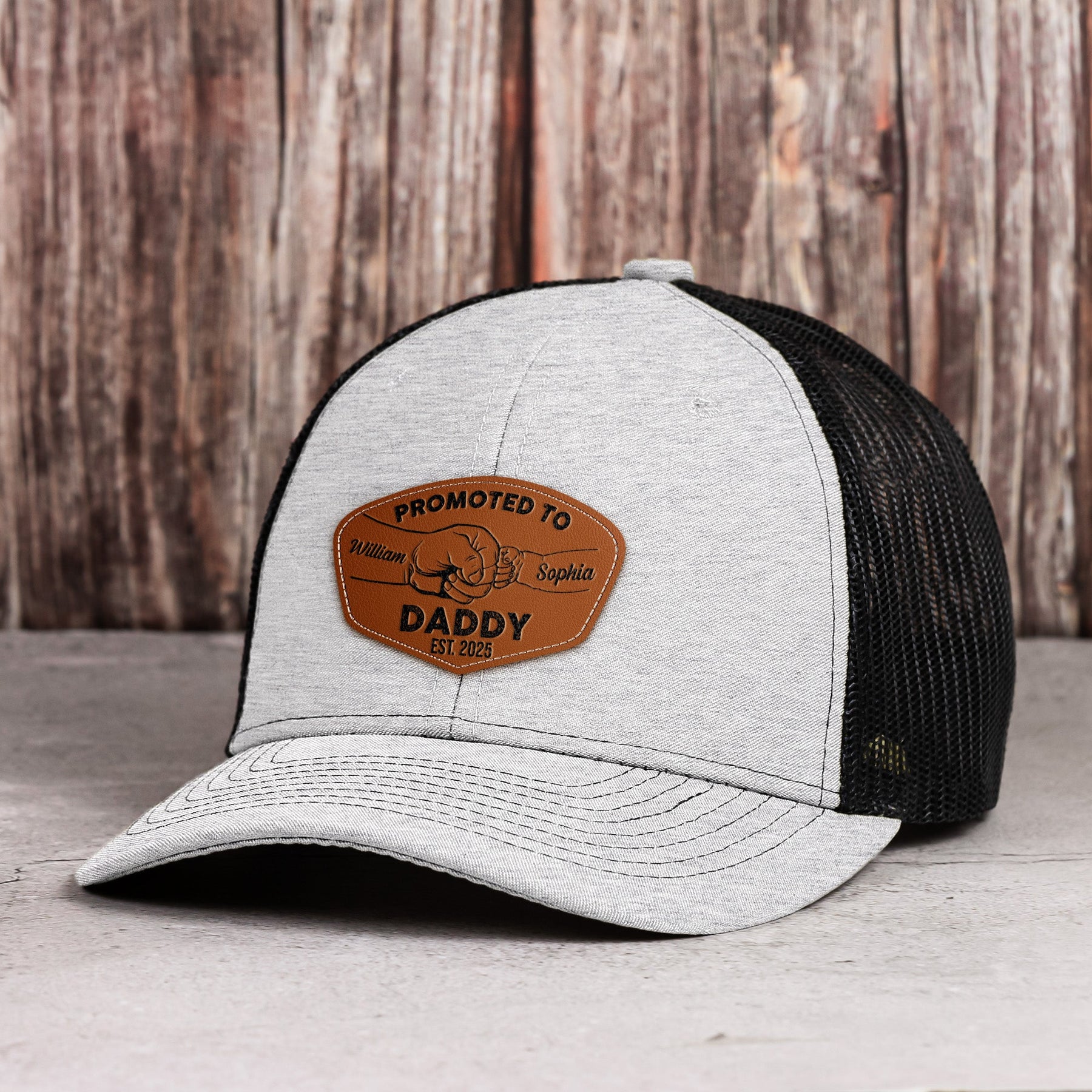 Promoted To Dad, Papa, Mom, Grandma - 1st Father's Day - Personalized Leather Patch Hat