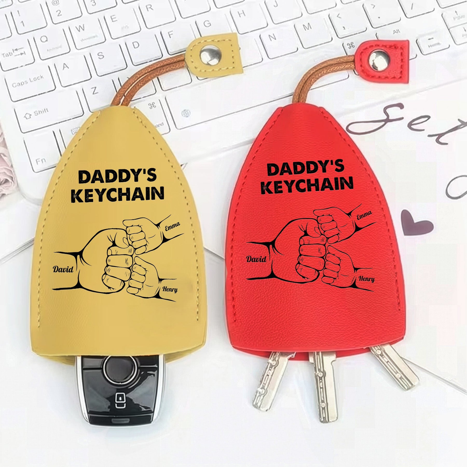 Protective Pull Out Key Case For Daddy's Keychain - With Kids' Names - Personalized Keychain