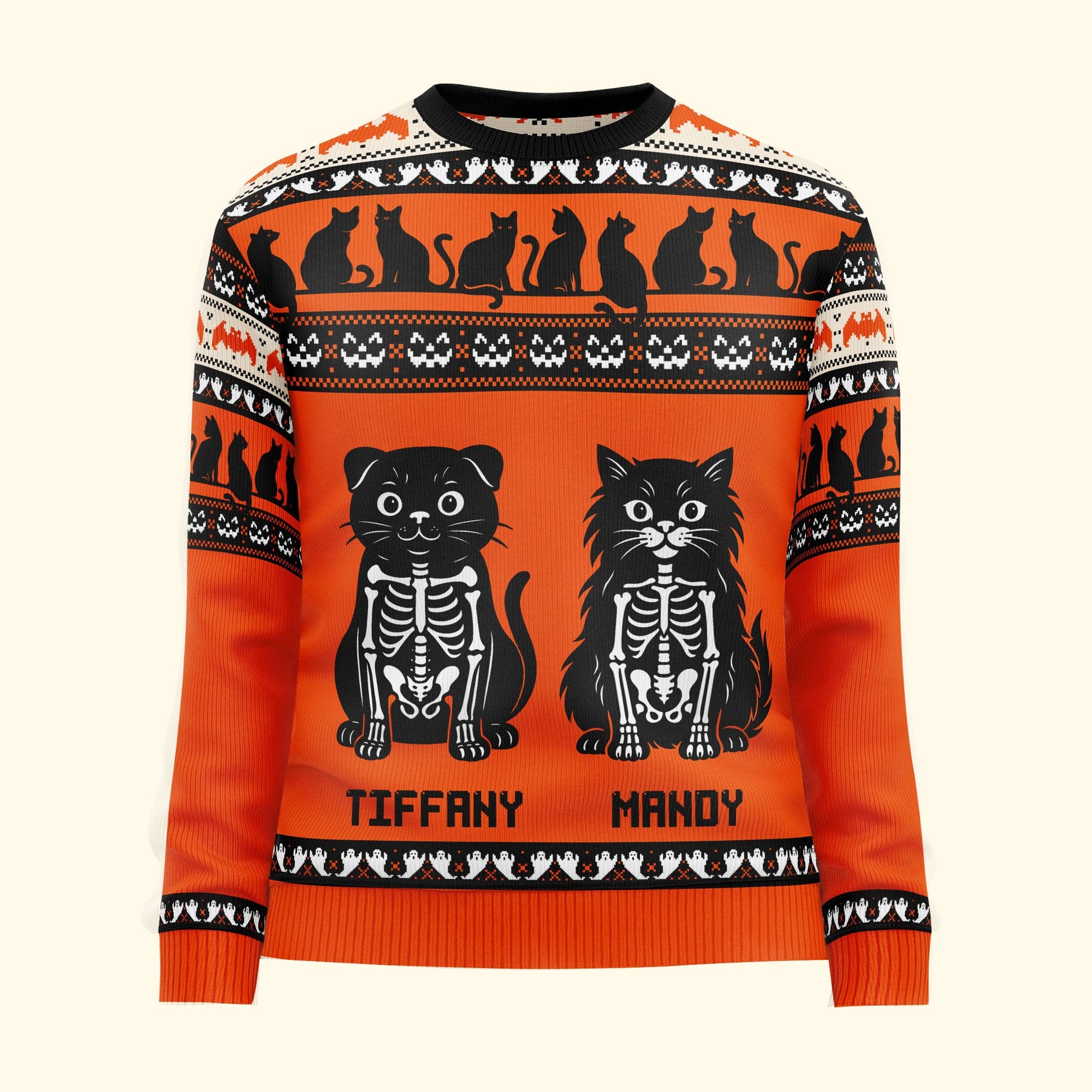 Pumpkins Cats Dogs Skeleton Halloween Fall Witch - Personalized Halloween Sweater