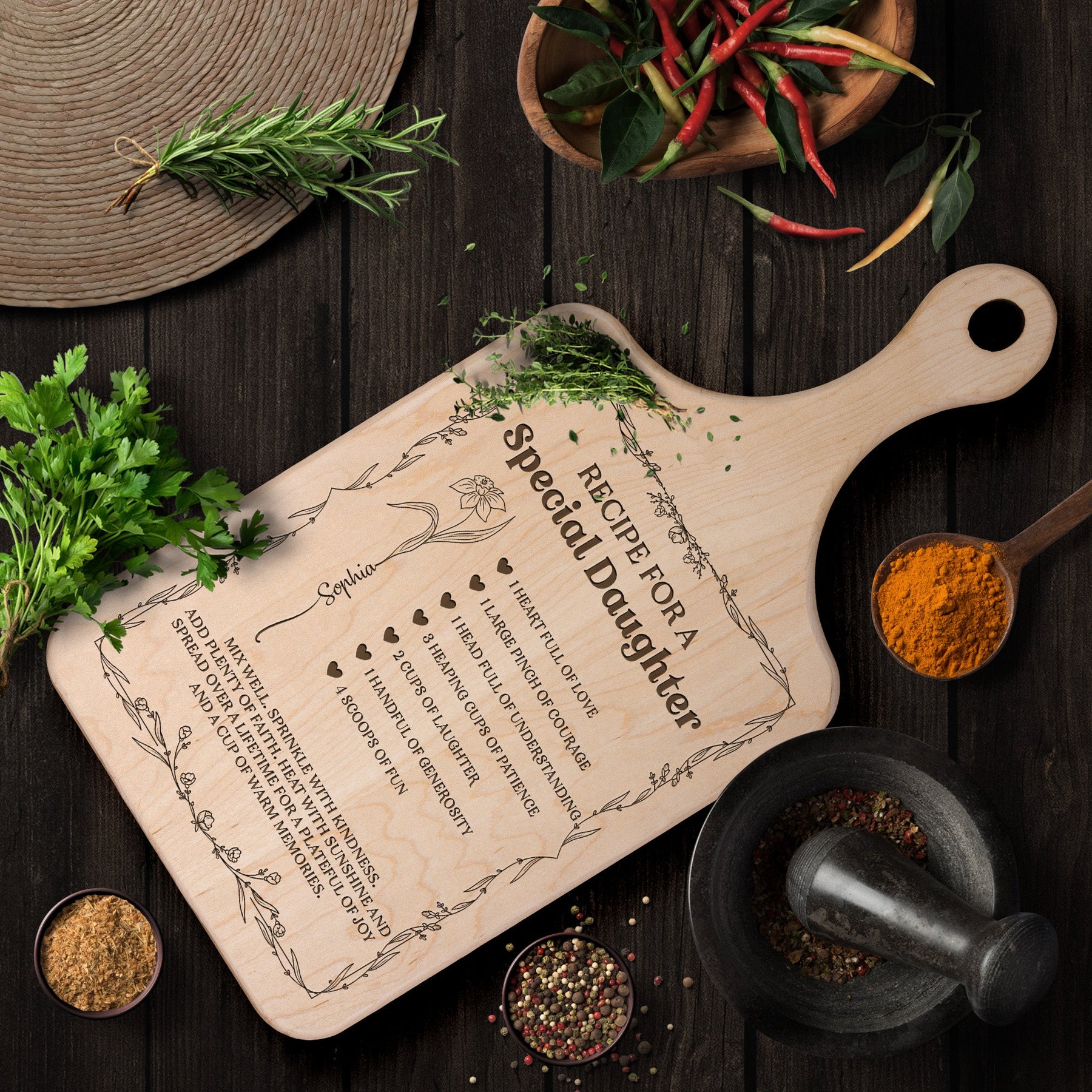 Recipe For A Special Daughter - Personalized Paddle Cutting Board