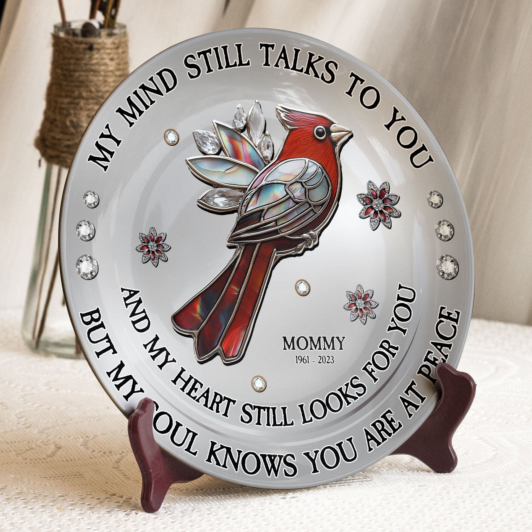 Red Cardinal My Mind My Heart My Soul - Personalized Ceramic Plate