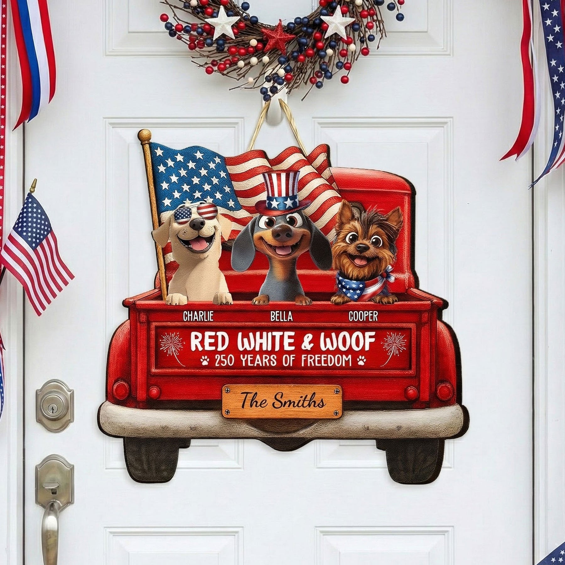 Red White & Woof 250 Years Of Freedom - Personalized Wood Sign