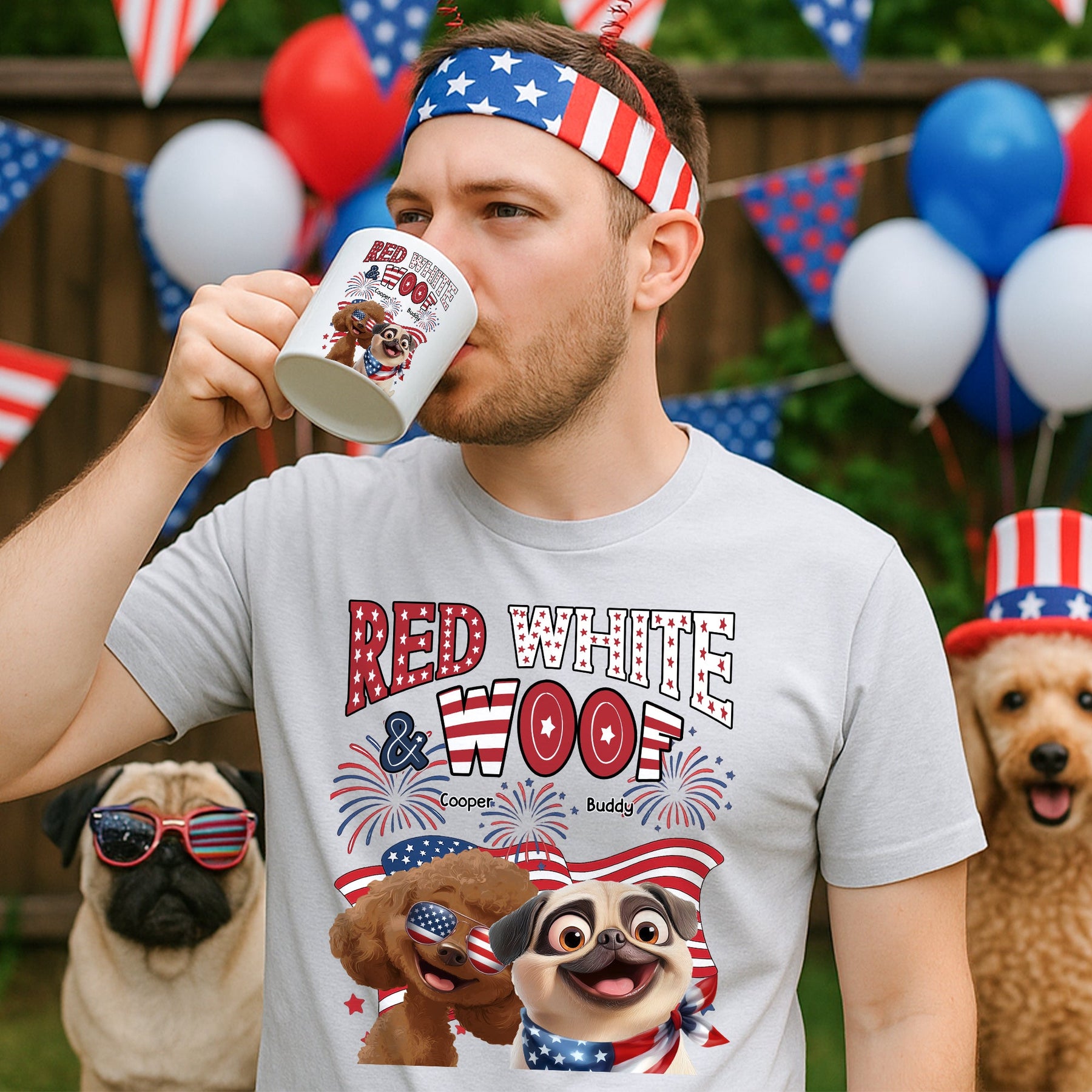 Red White Woof - Custom Independence Day Gift Set For Pet Parents