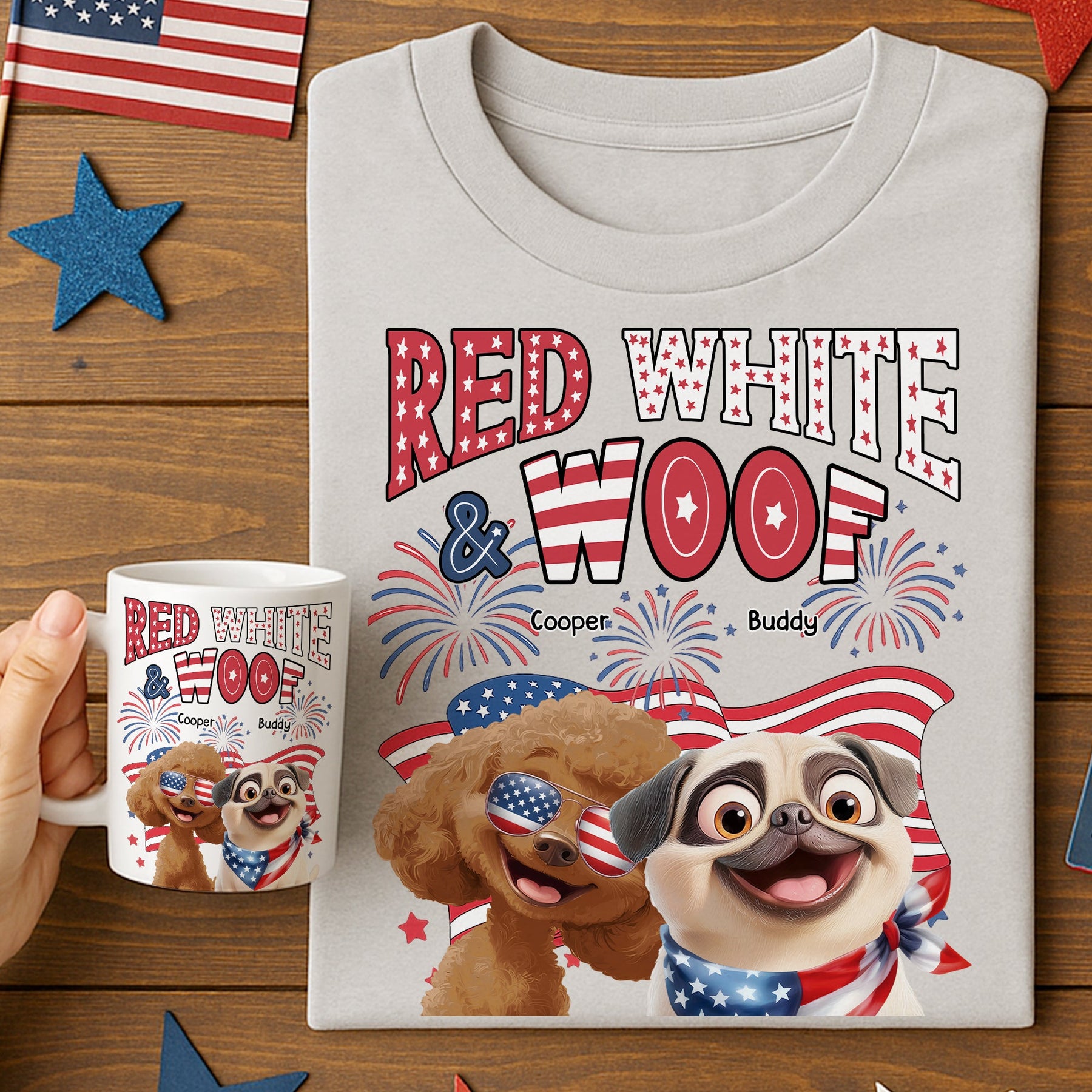 Red White Woof - Custom Independence Day Gift Set For Pet Parents