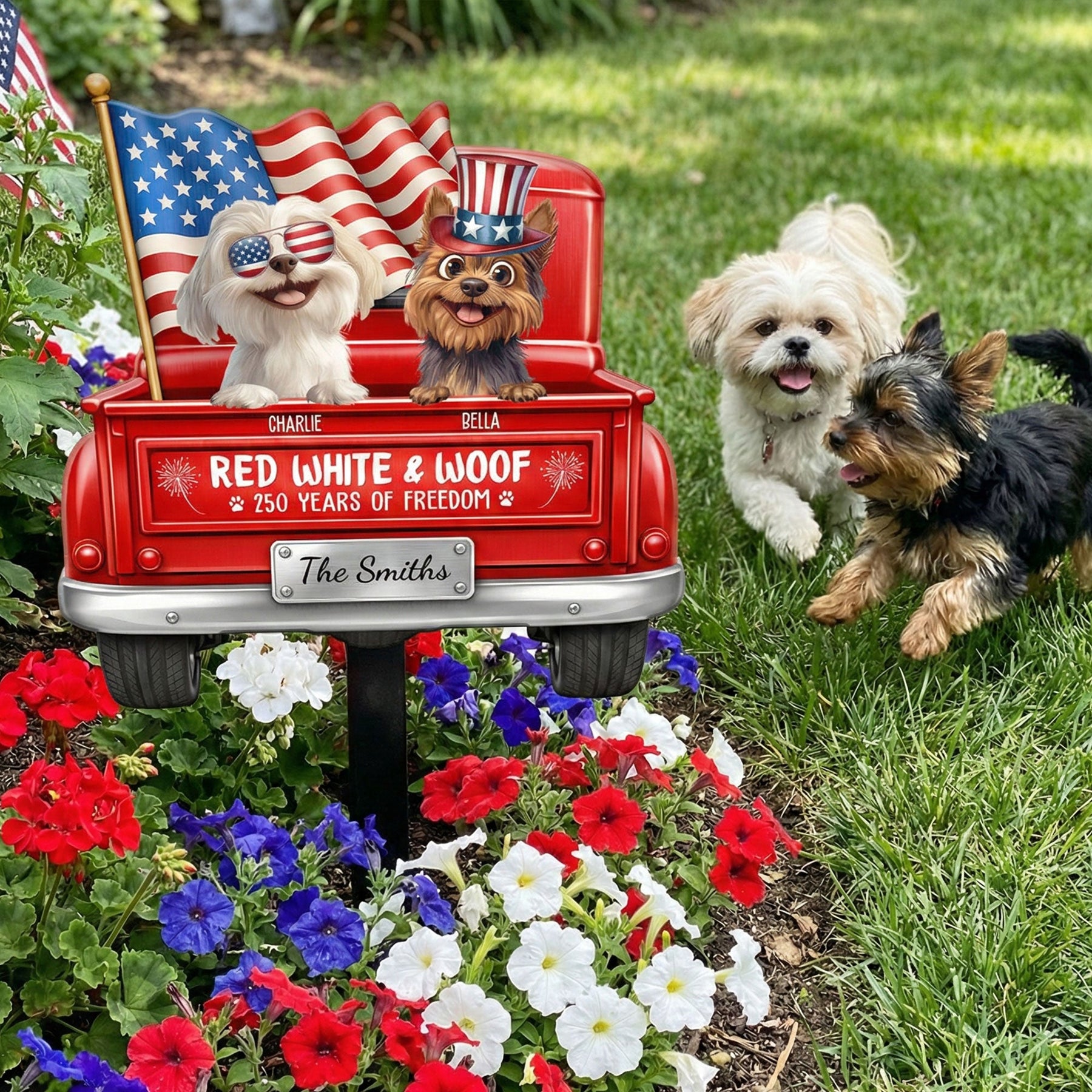 Red White Woof 250 Years Of Freedom - Personalized Metal Garden Stake