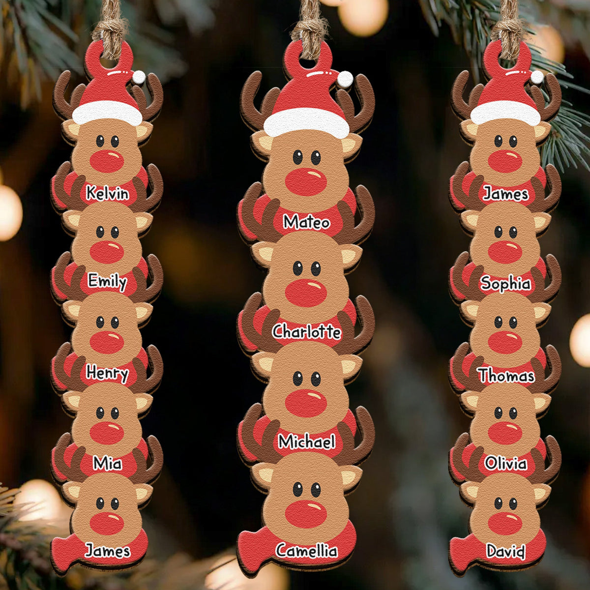 Reindeer Family Christmas Custom Name Keepsake - Personalized Family Ornament