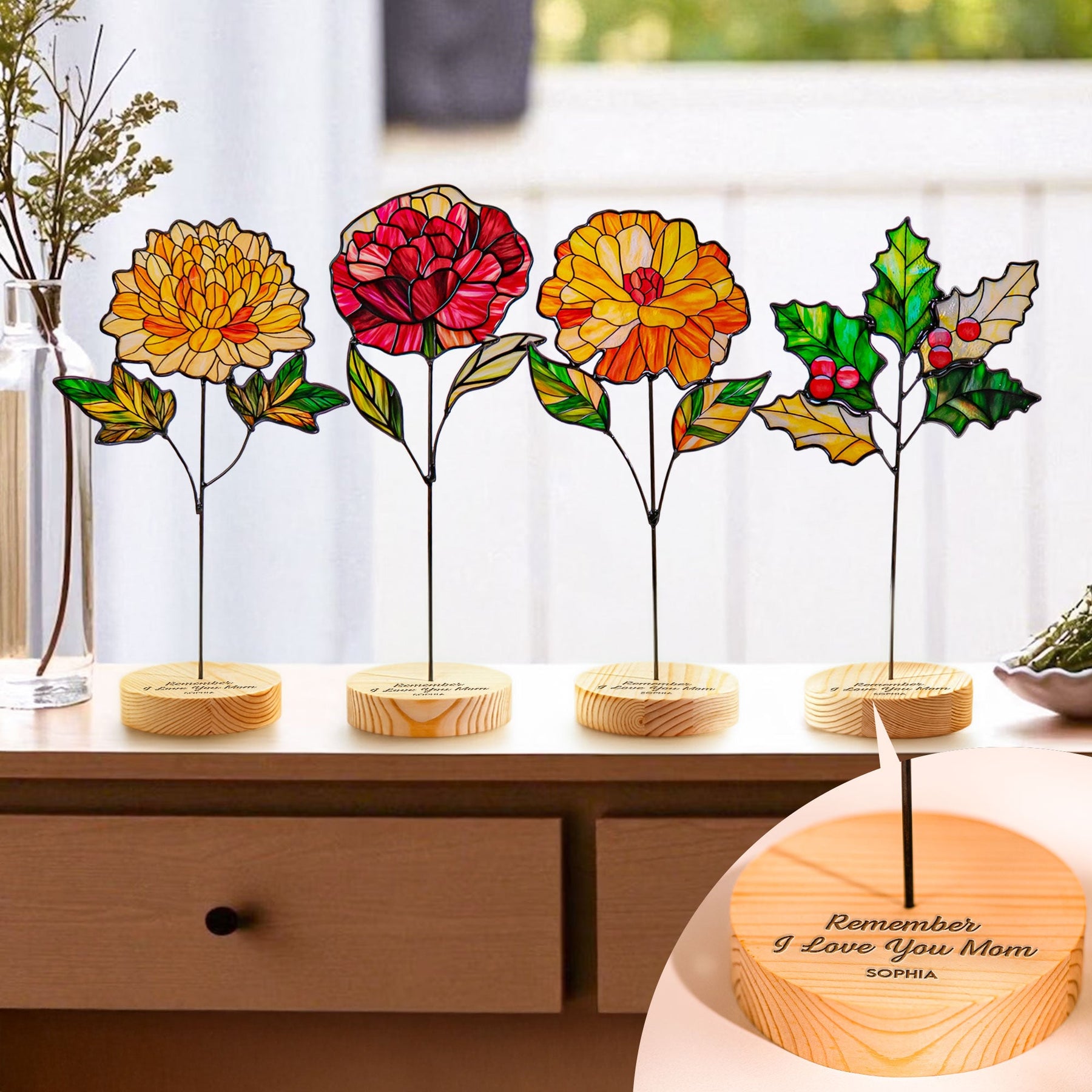 Remember I Love You Mom - Custom Glass Flower
