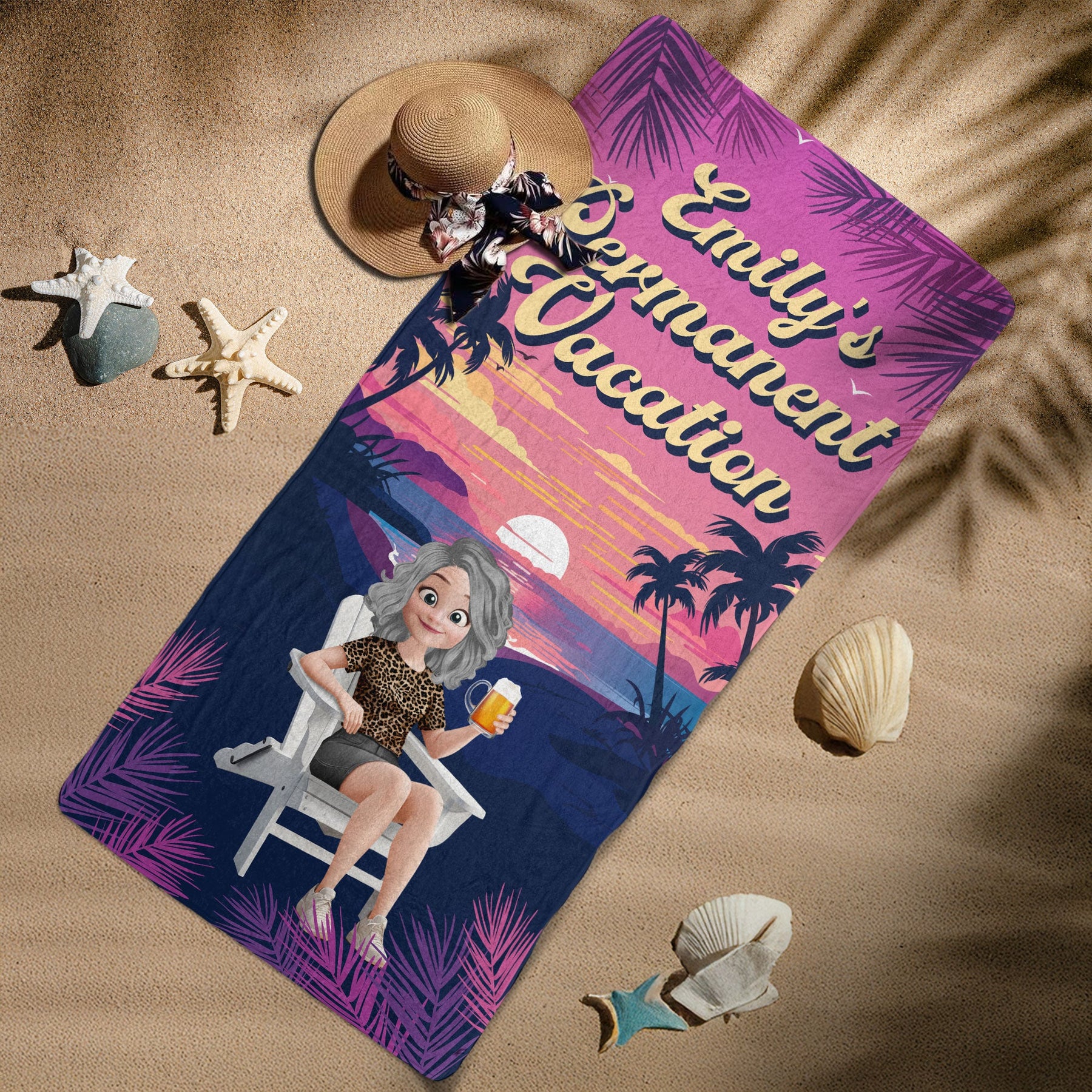 Retirement Permanent Vacation Retro Summer - Personalized Quick-Dry Beach Towel