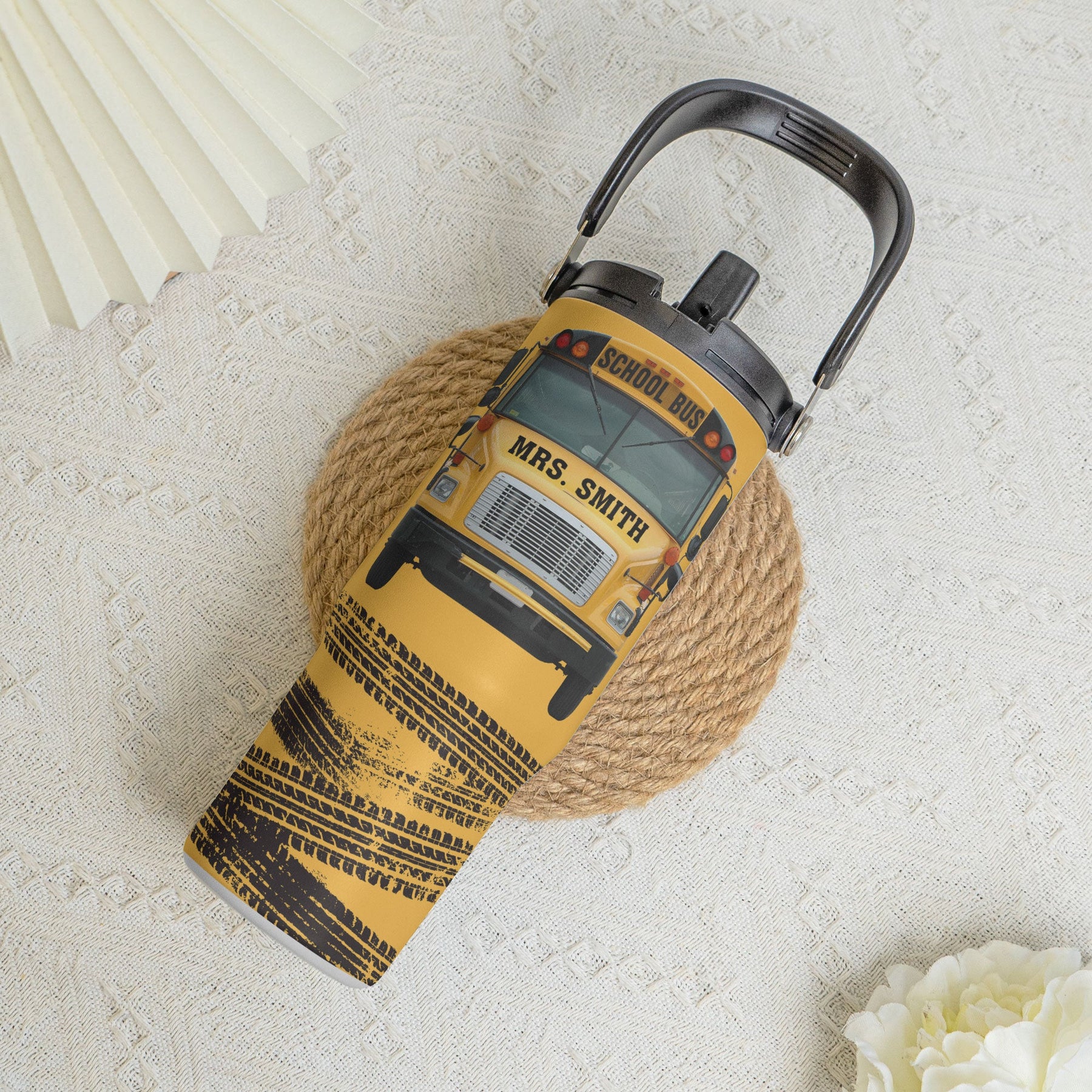 School Bus Driver Life Custom Name Gift - Personalized 30oz Tumbler With Handle