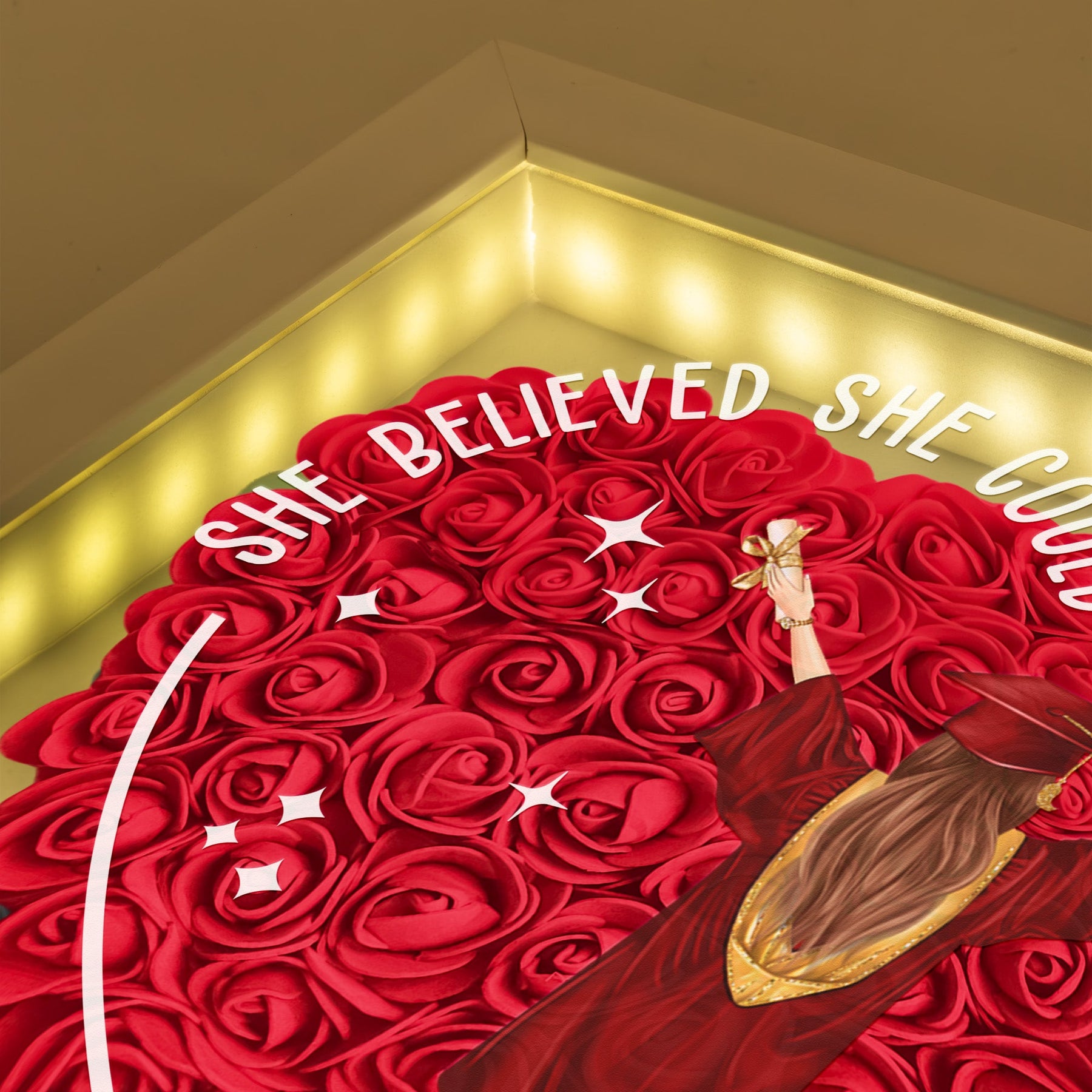 She Believed She Could Graduation Gift - Personalized Flower Shadow Box With LED Light