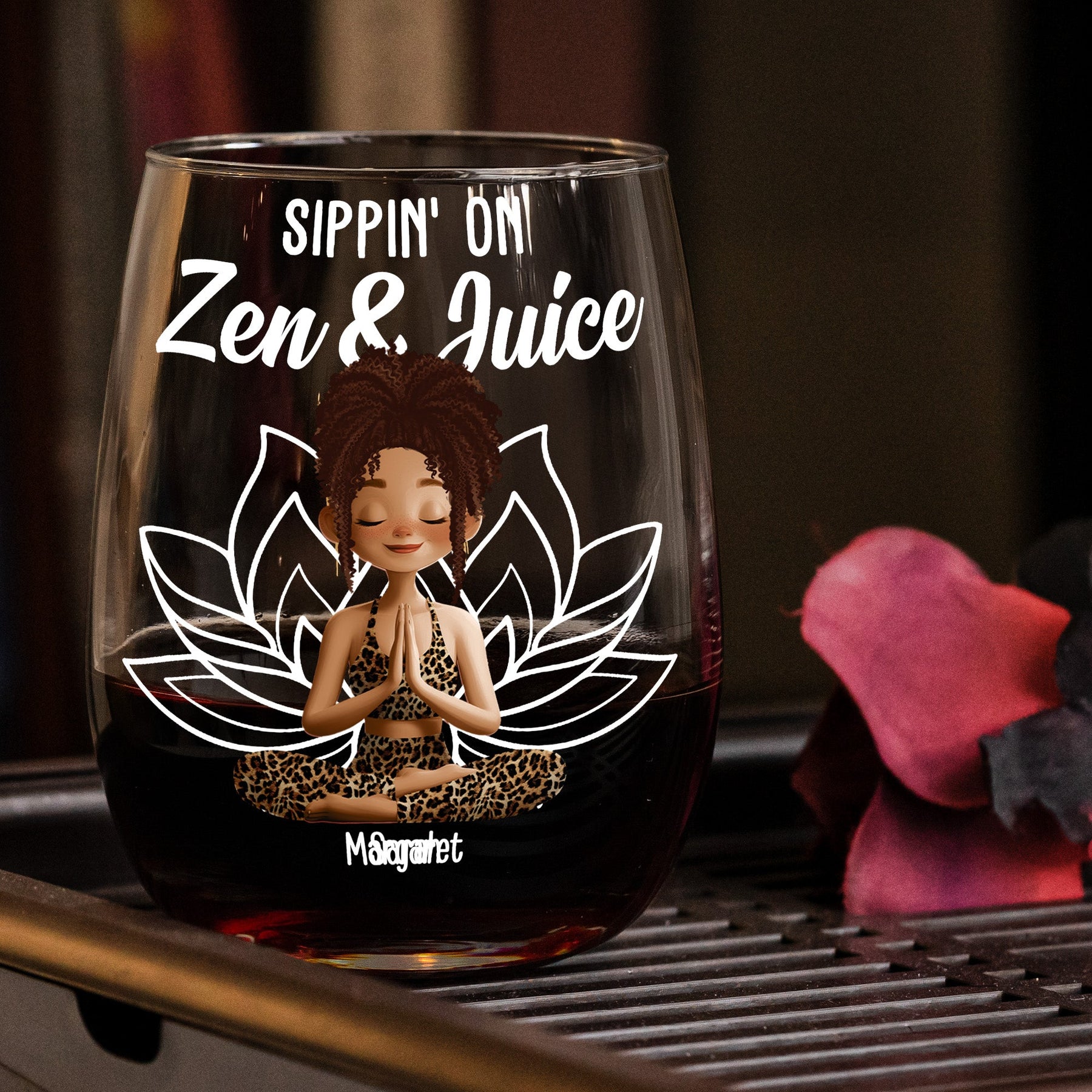 Sippin On Zen And Juice Yoga Lovers Namaste - Personalized Stemless Wine Glass