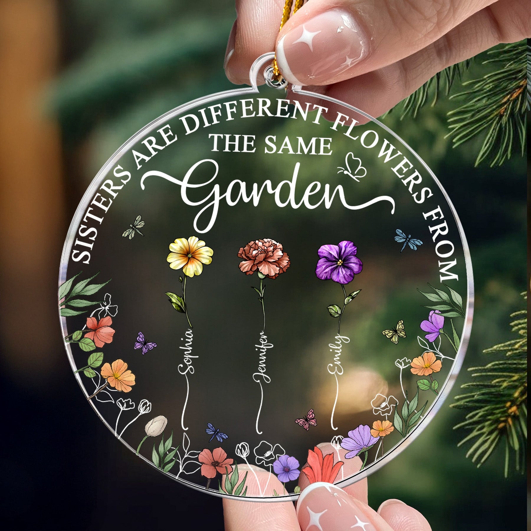 Sisters Are Different Flowers Christmas Ornament - Personalized Acrylic Ornament