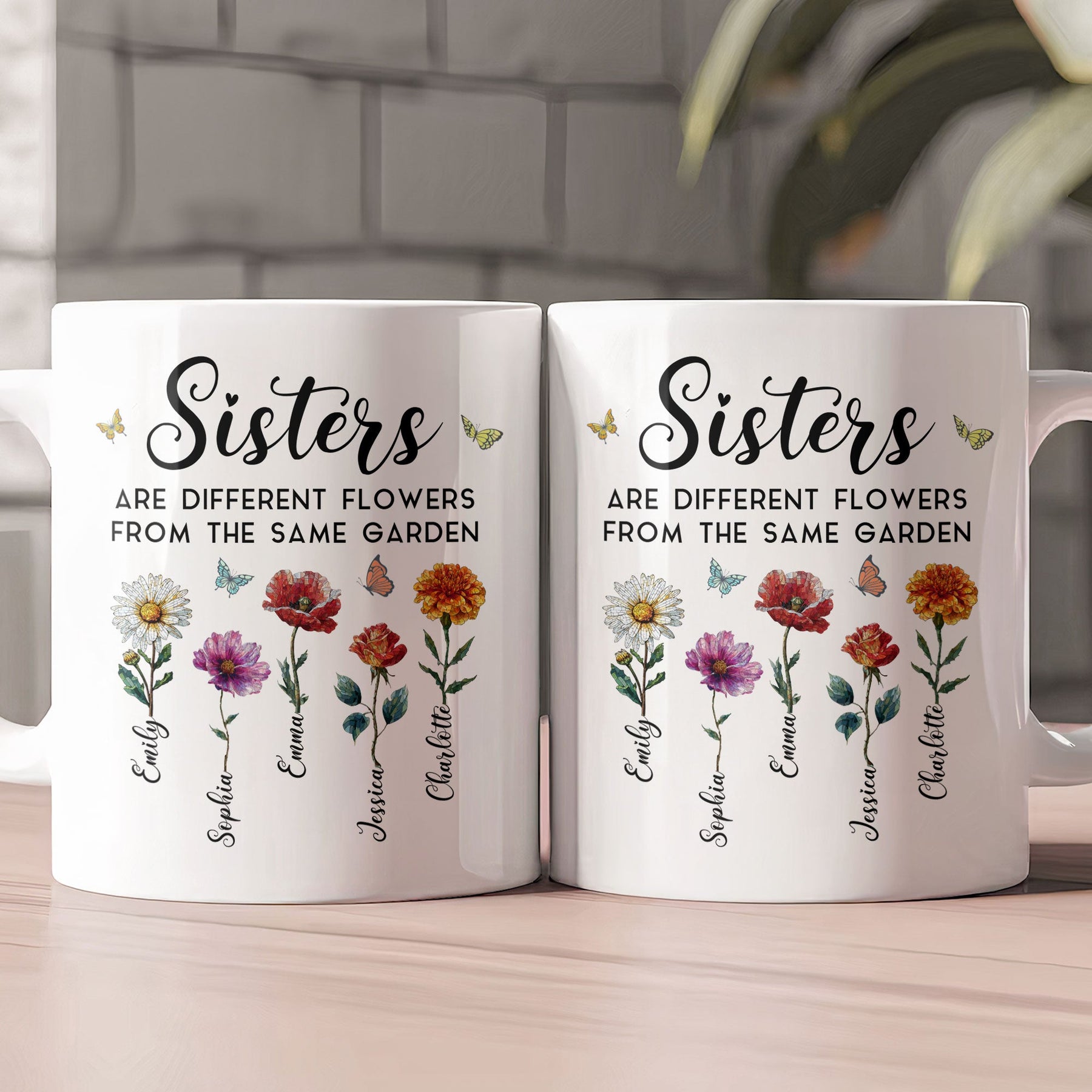 Sisters Are Different Flowers From The Same Garden Mosaic Style - Personalized Mug