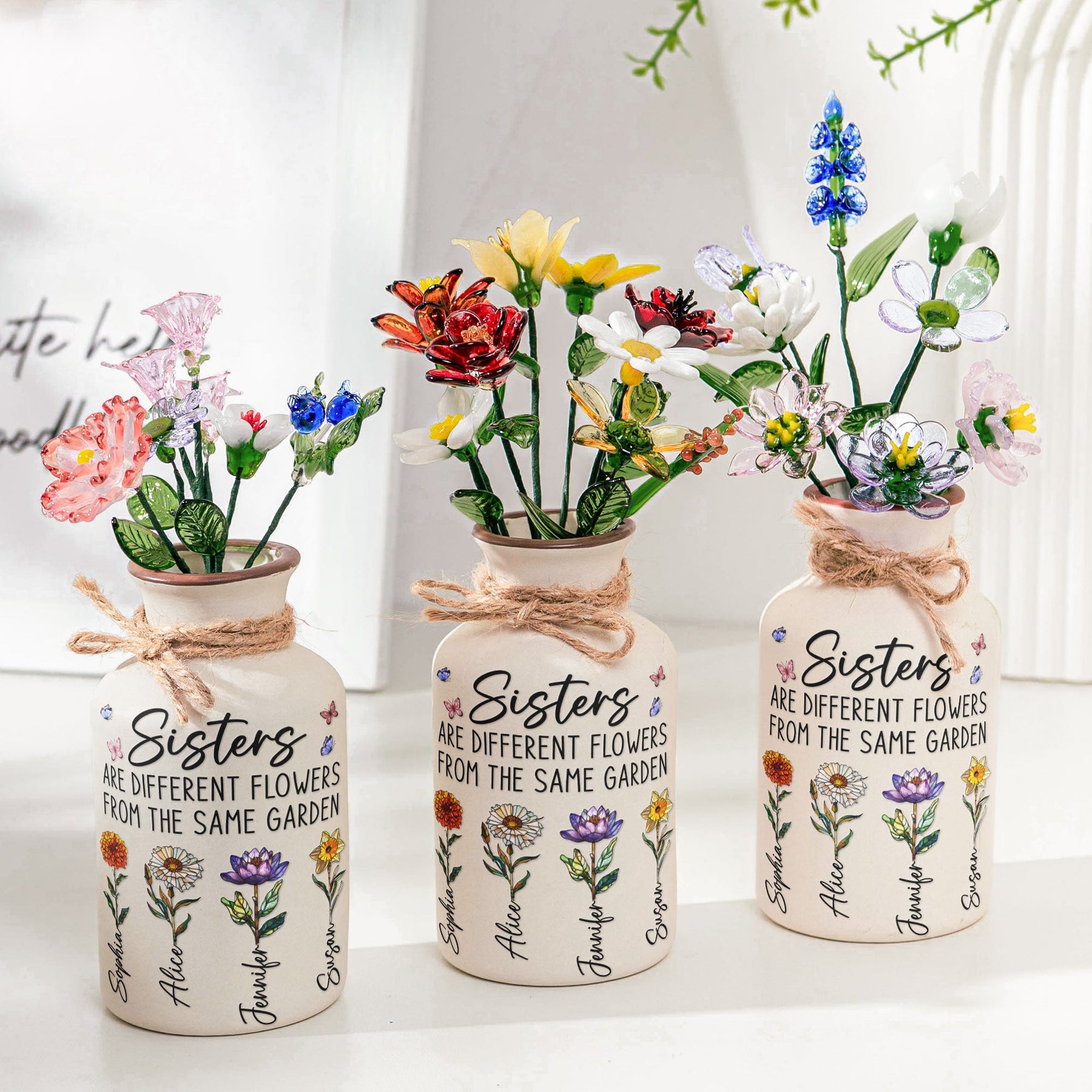 Sisters Are Different Flowers - Personalized Ceramic Vase (Only Vase, Flowers Excluded)