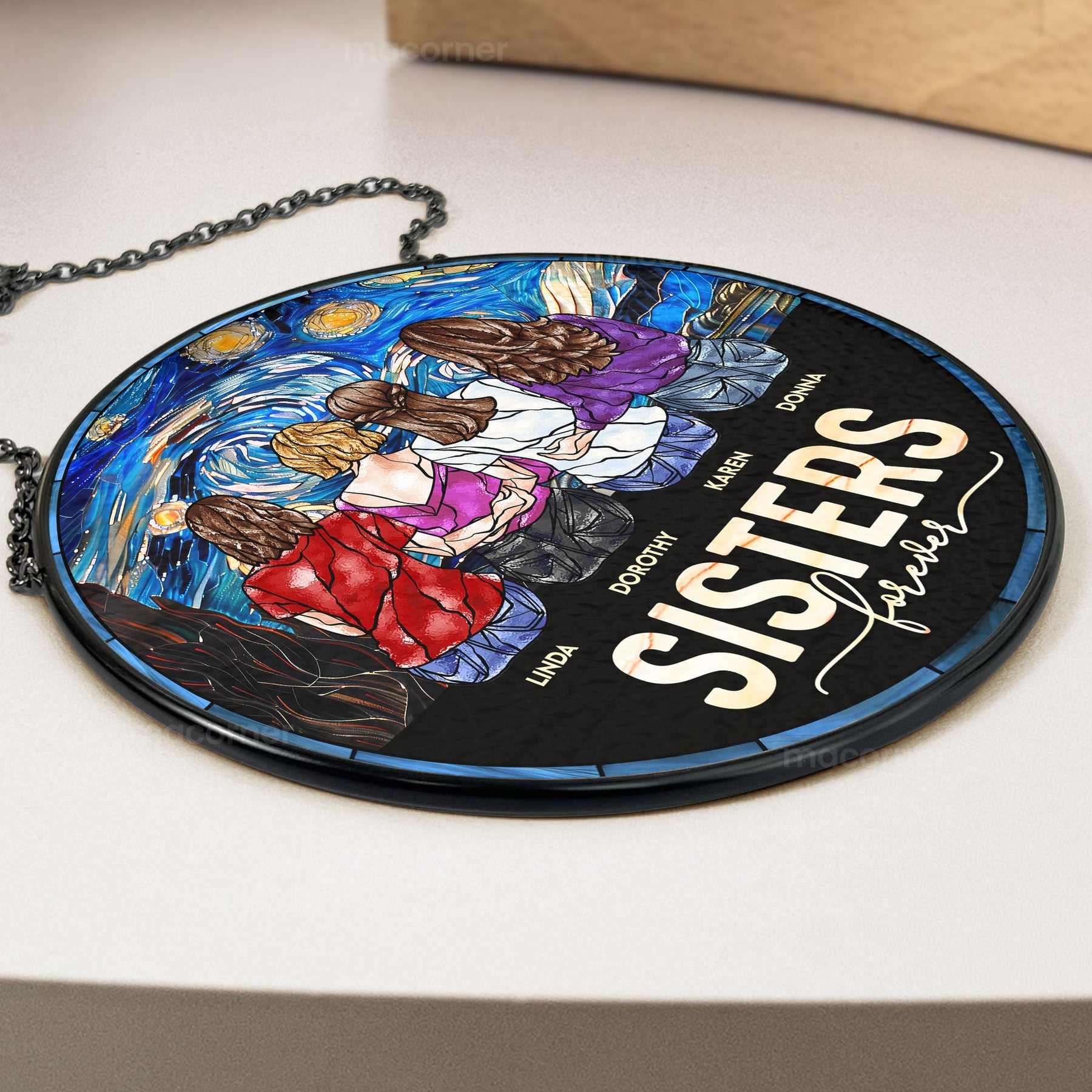 Sisters Forever - Personalized Stained Glass Window Hanging Suncatcher