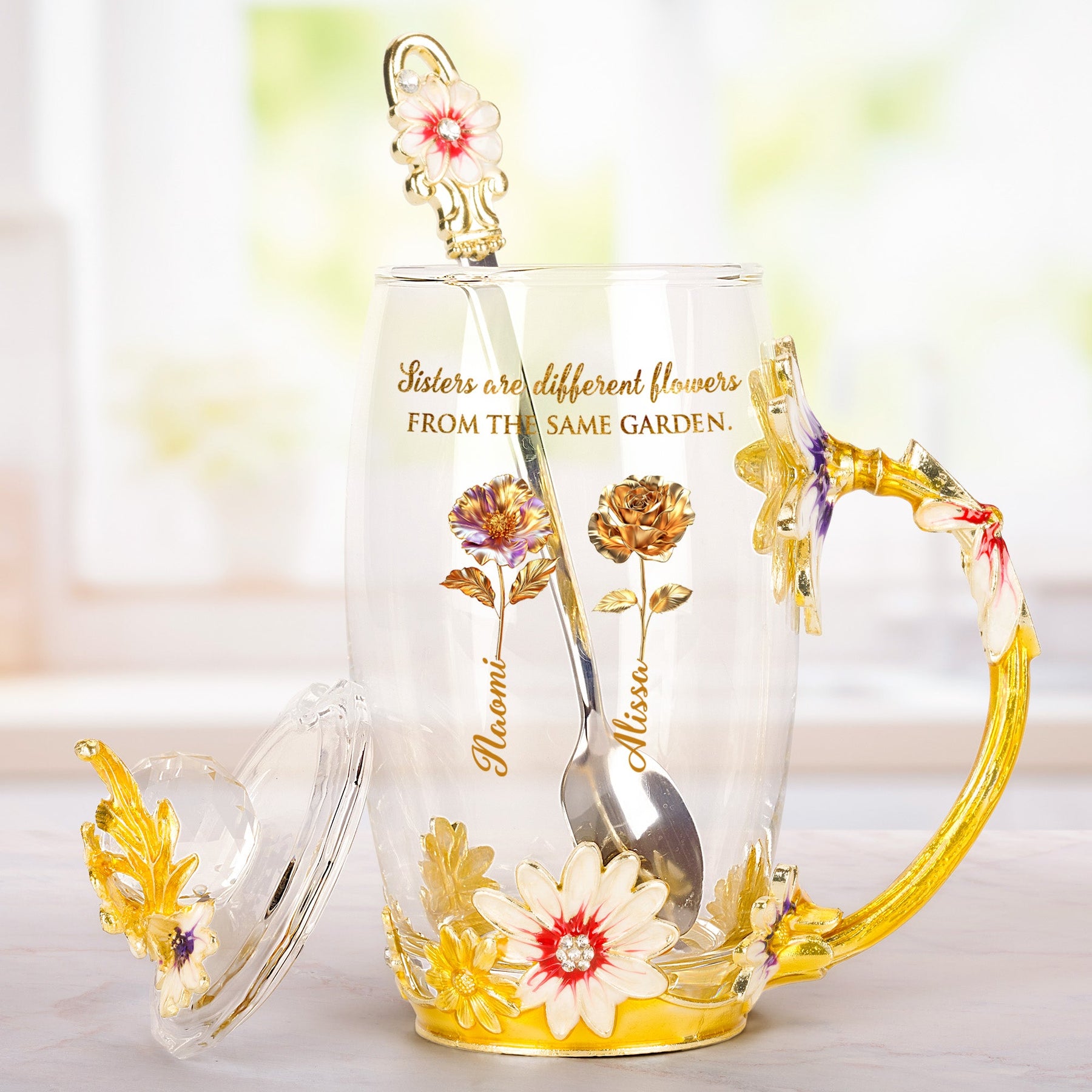 Sisters Are Different Flowers From The Same Garden Birth Flowers - Personalized Glass Cup