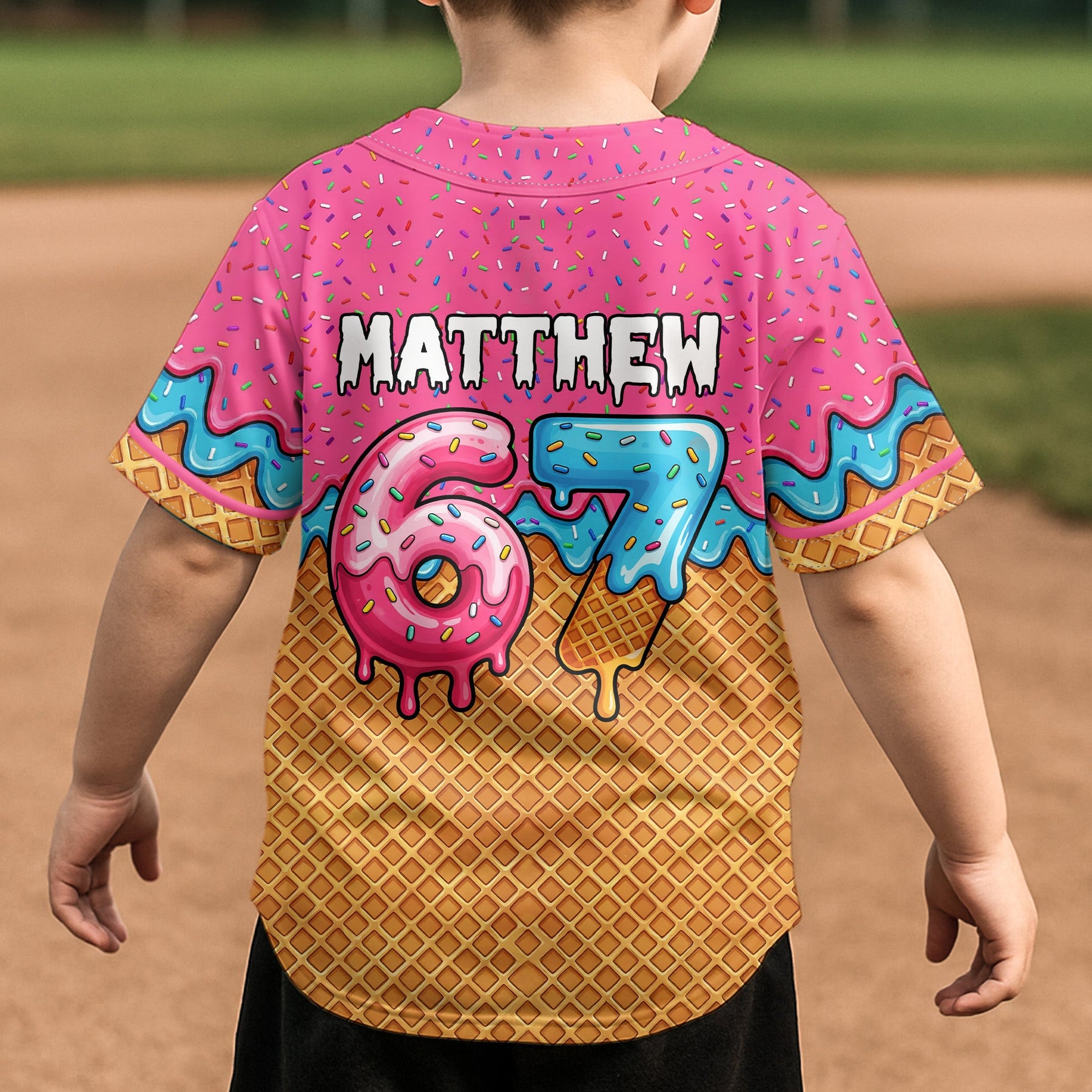 Six Seven 67 Meme Ice Cream - Personalized Kids Baseball Jersey