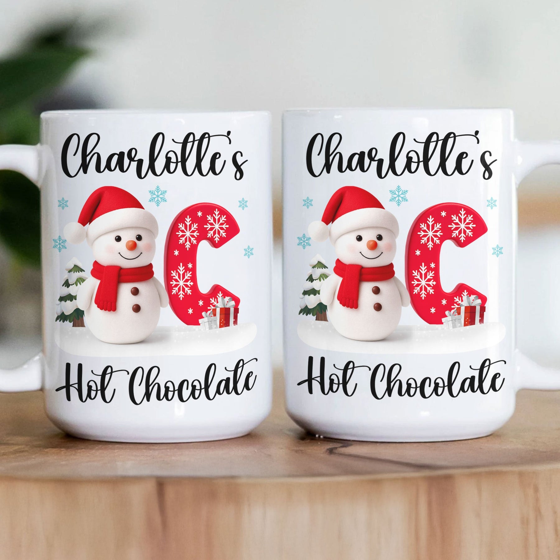 Snowman Initial Christmas Hot Chocolate - Personalized Mug