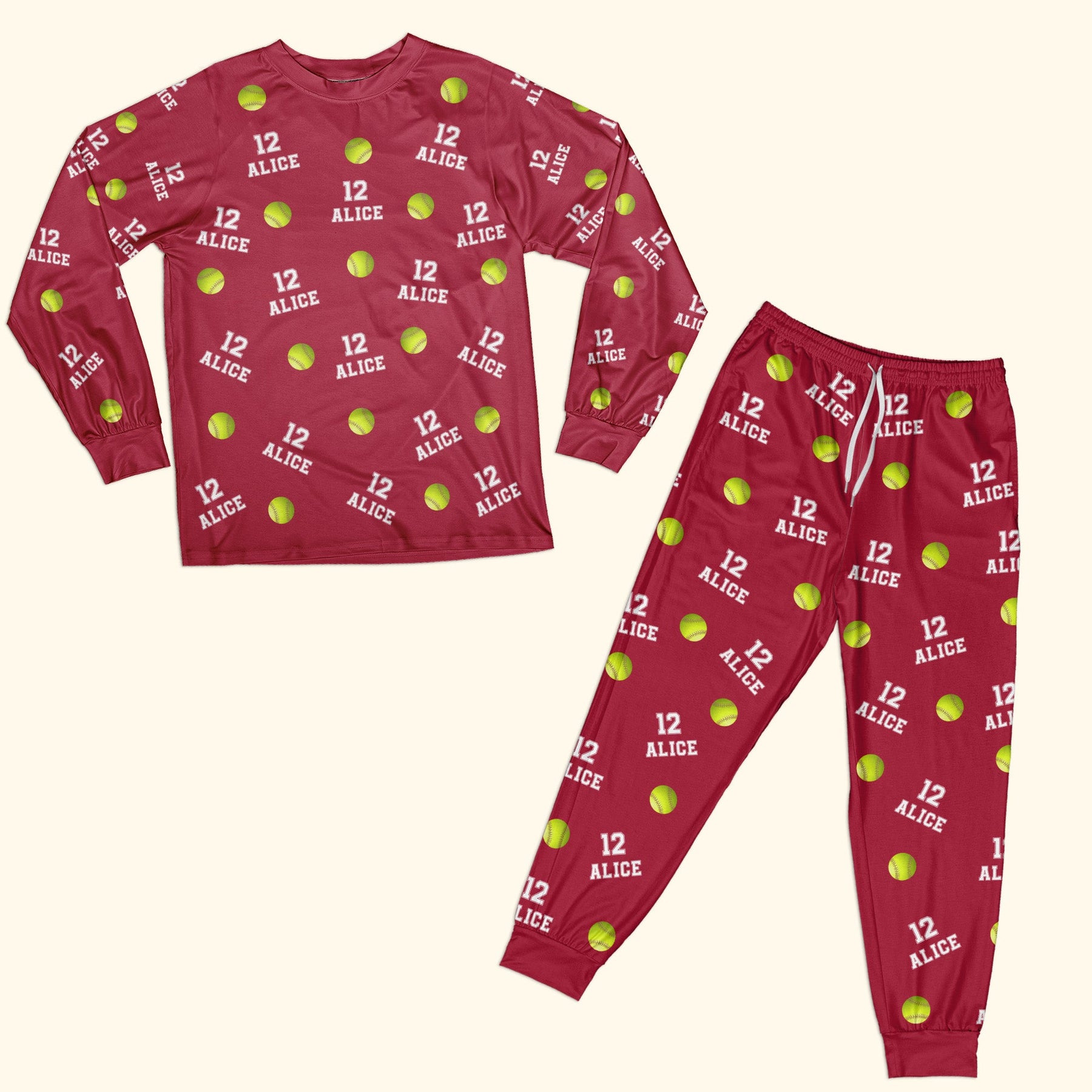 Softball Custom Name, Number - Personalized Pajama Set