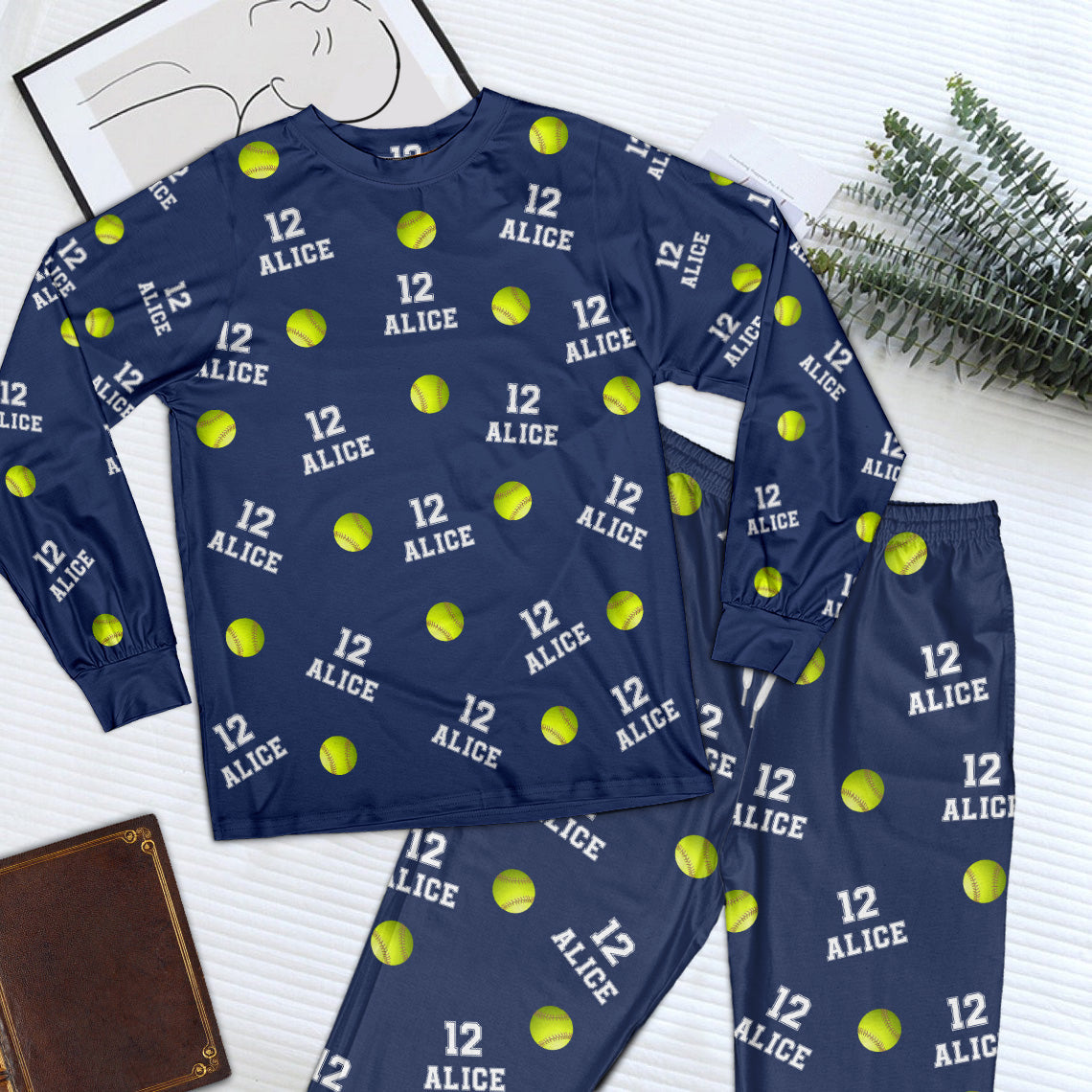 Softball Custom Name, Number - Personalized Pajama Set
