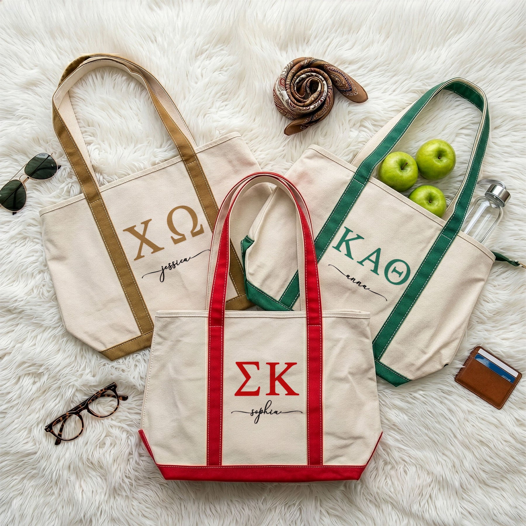 Sorority Greek Letters Monogram - Personalized Tote Bag