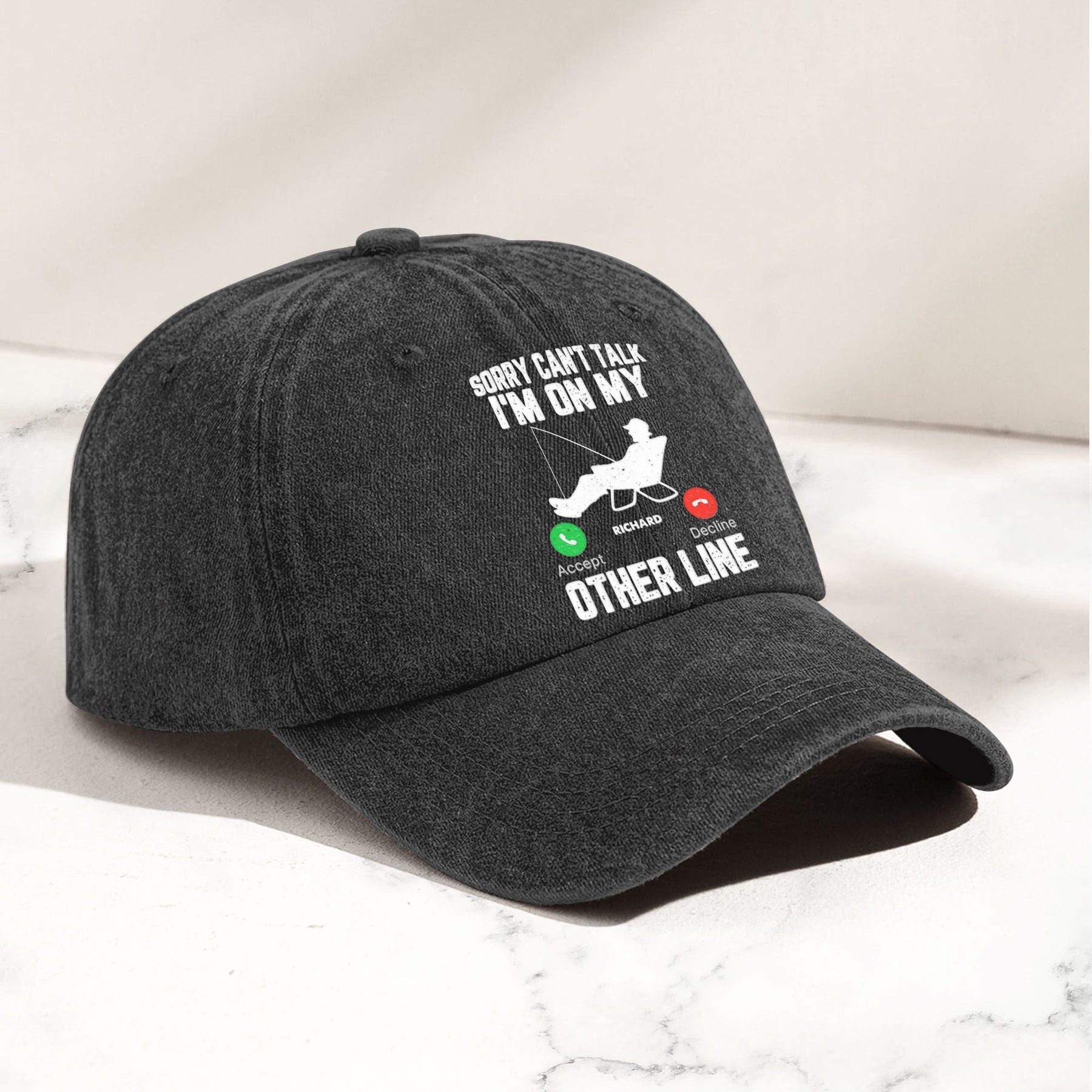 Sorry Can't Talk I'm On My Other Line Men Funny - Personalized Distressed Denim Cap