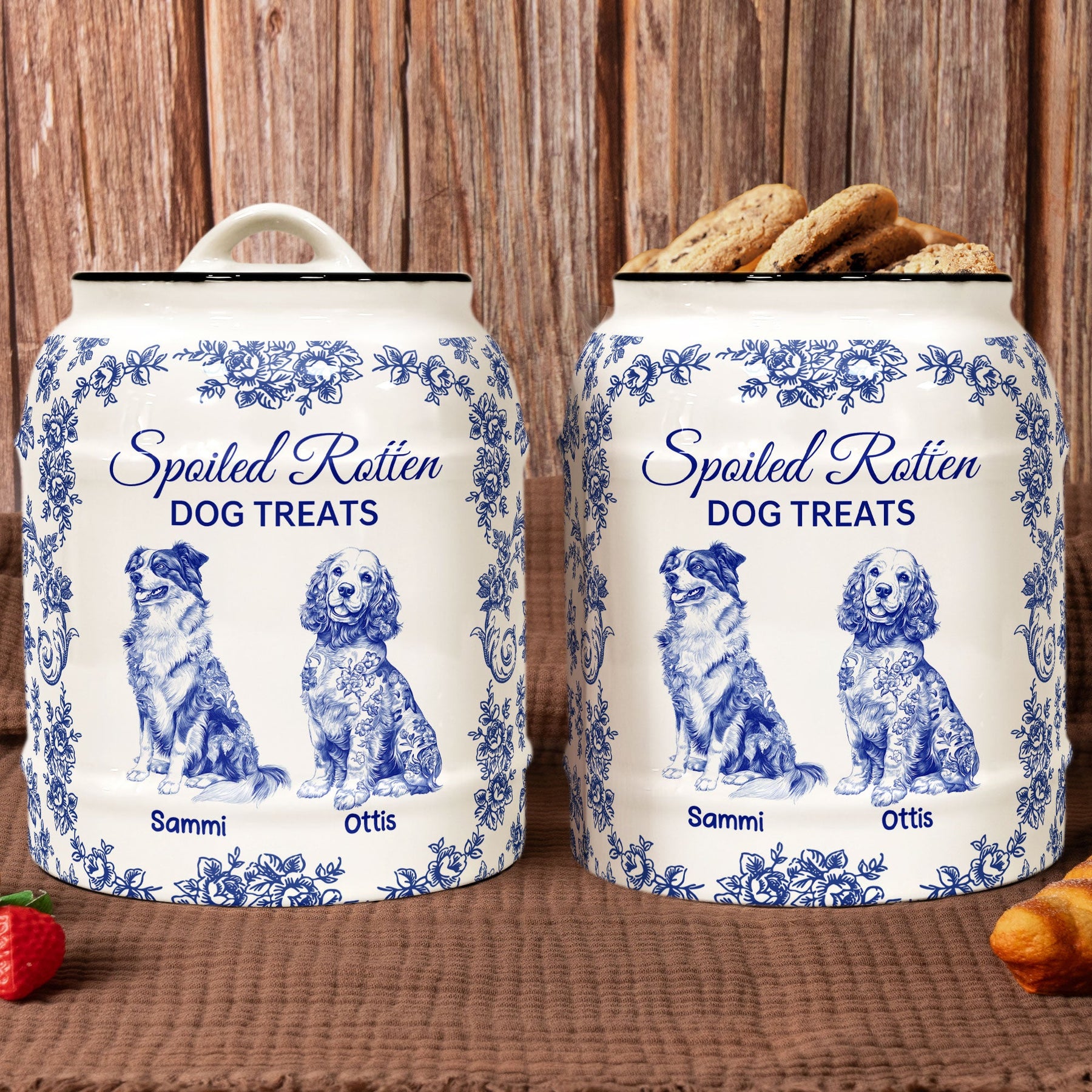 Spoiled Rotten Dog Treats Floral Toile De Jouy Chinoiserie - Personalized Cookie Jar