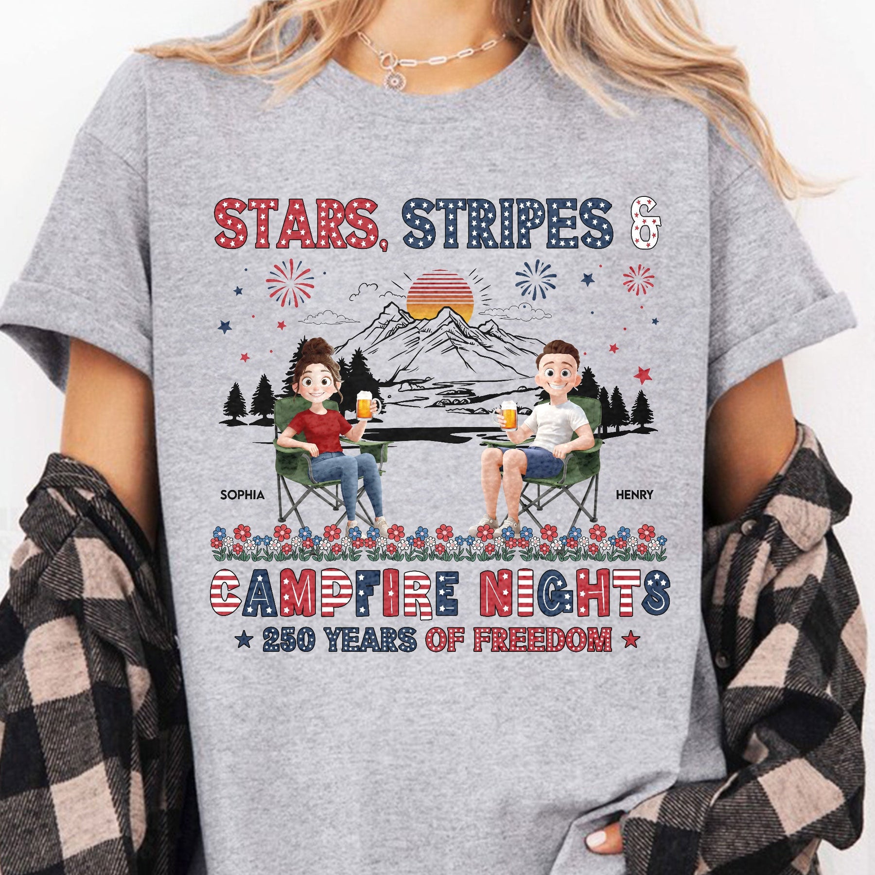 Stars Stripes & Campfire Nights 250 Years Of Freedom Camping Crew - Personalized Shirt