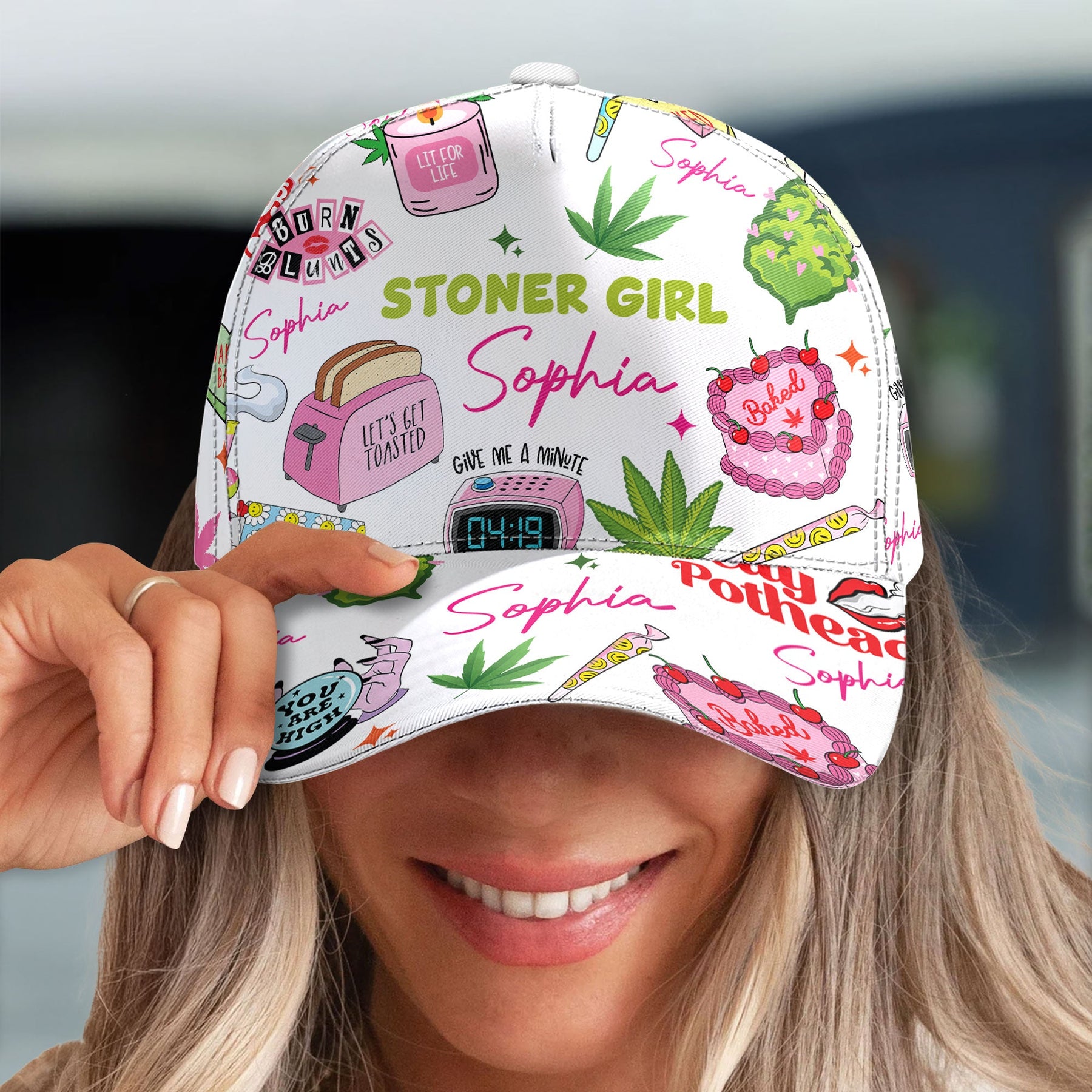 Stoner Girl Cannabis Cake Pink - Personalized Classic Cap
