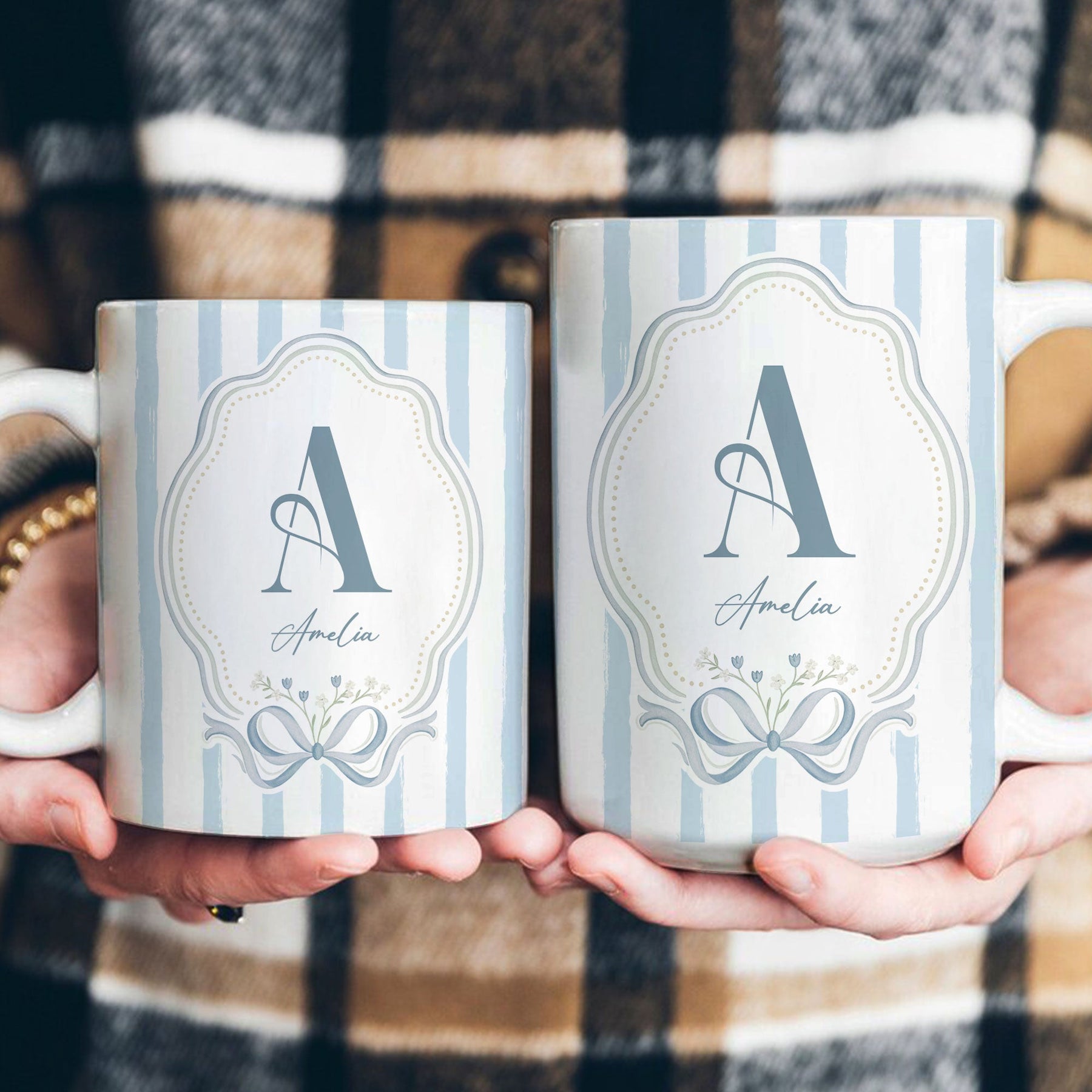 Stripes Monogram Custom Name Mug - Personalized Mug