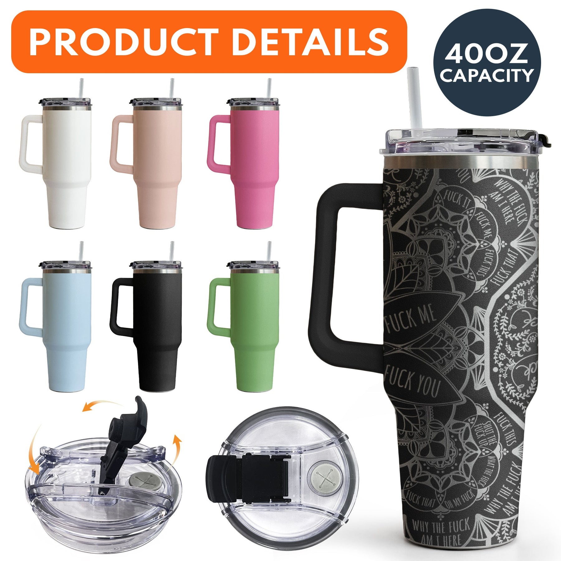 Swear Word Mandala - Funny Cup For Friends, For Me Gifts - Personalized 40oz Tumbler