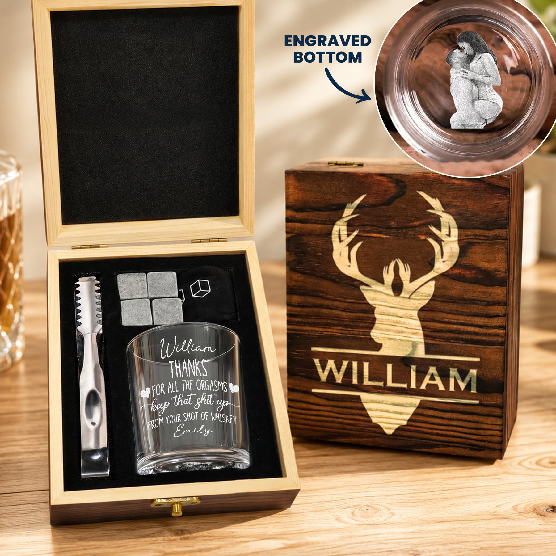 Thanks For All The Orgasms Keep That Sh*T Up - Fun Anniversary Gift For Him - Personalized Whiskey Glass Set