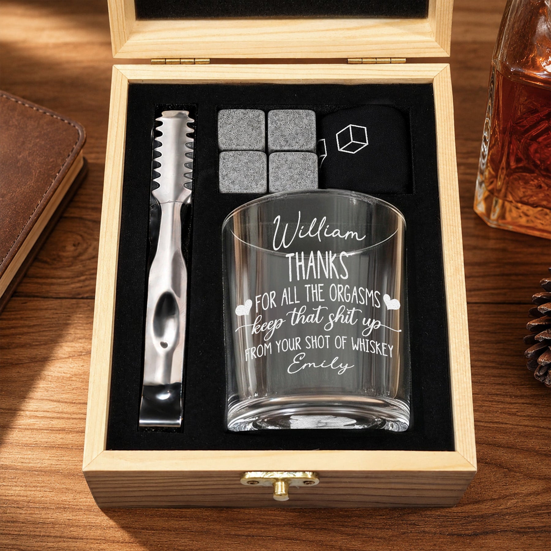 Thanks For All The Orgasms Keep That Sh*T Up - Fun Anniversary Gift For Him - Personalized Whiskey Glass Set