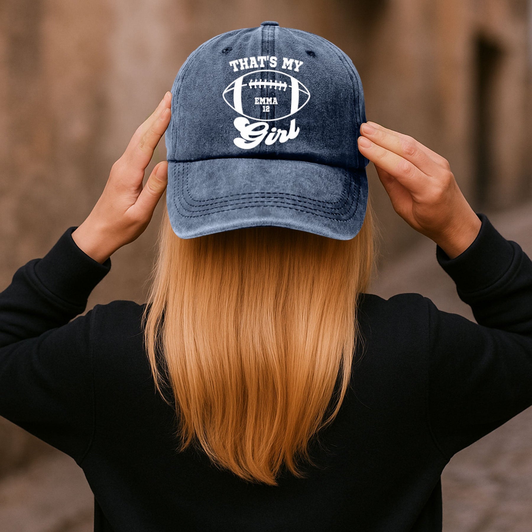 That's My Boy, Girl, Baseball, Football - Personalized Distressed Denim Cap