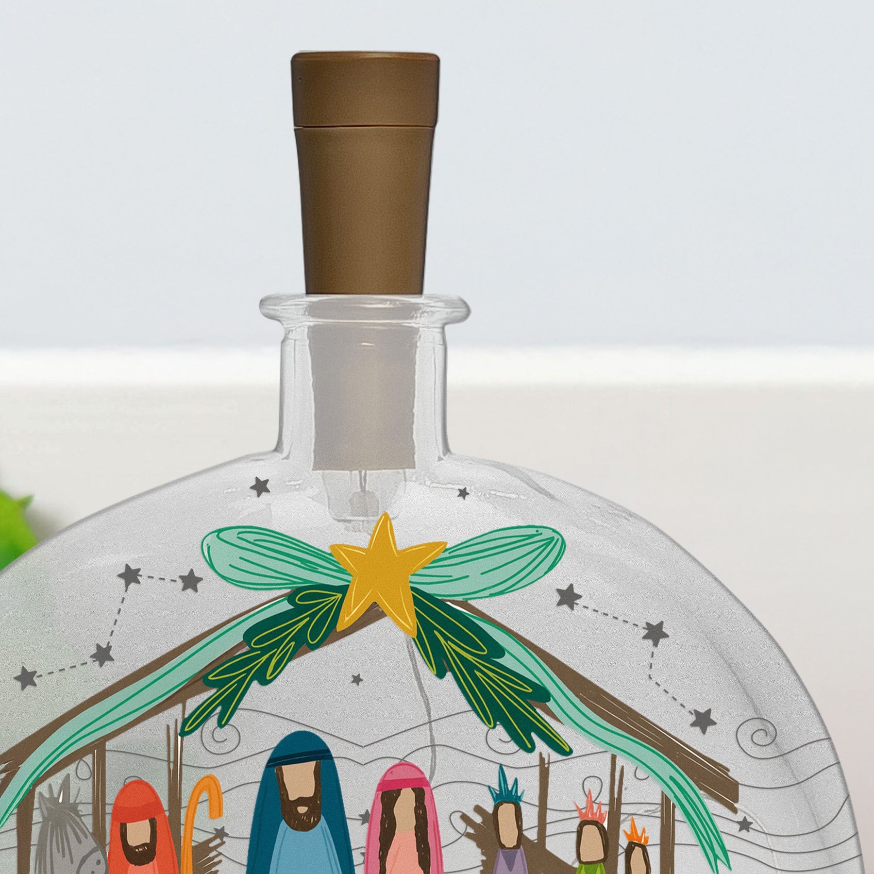 The Greatest Gift Of All Christmas Nativity Scene - Personalized Round Flat Bottle Light
