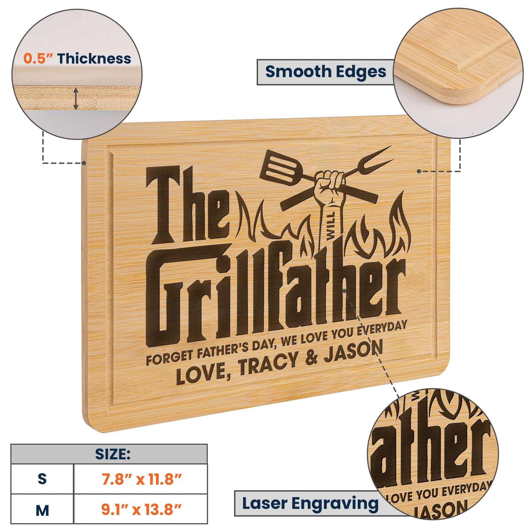 The Grillfather - Personalized Engraved Wooden Cutting Board