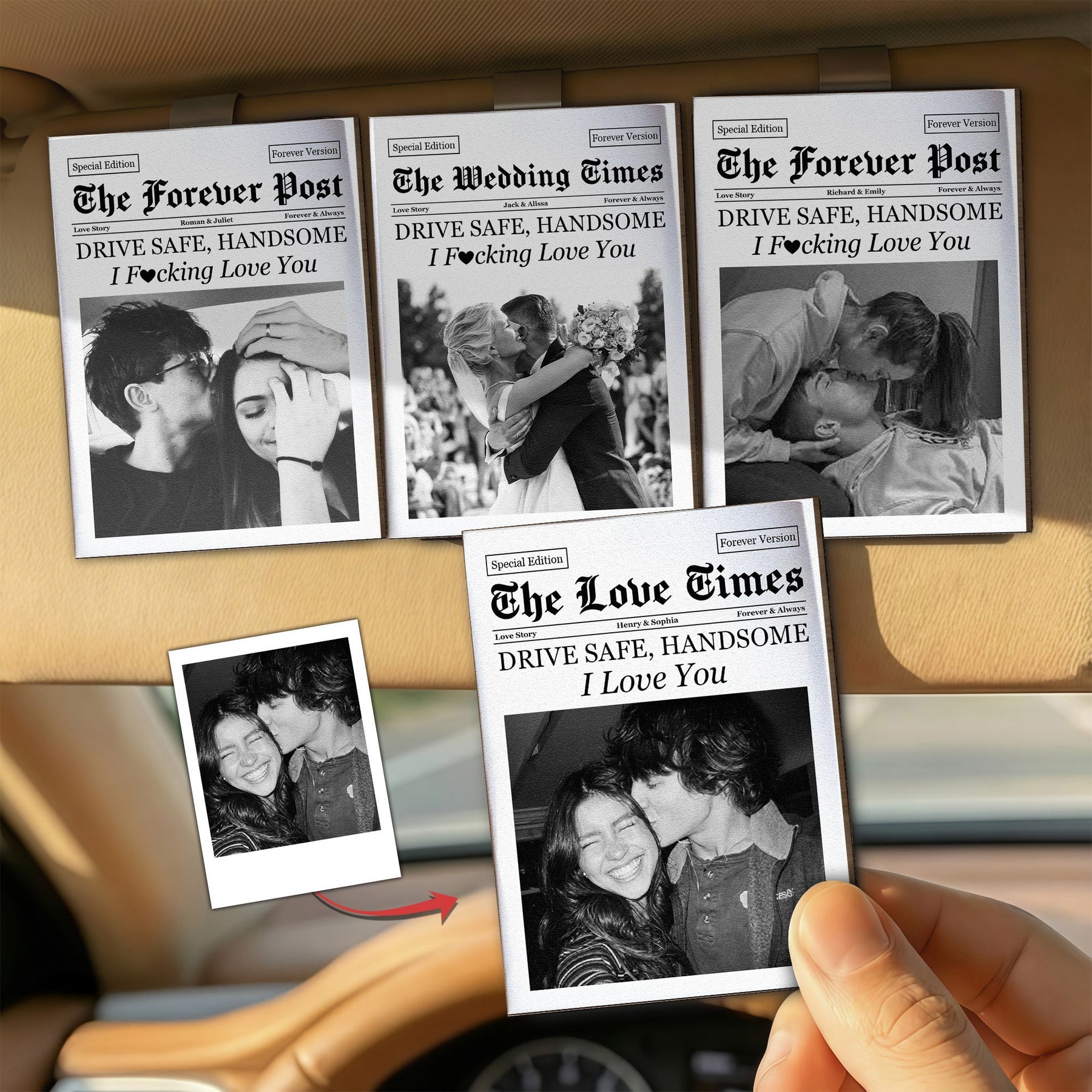 The Love Times Newspaper Drive Safe For Husband, Daddy, Family - Personalized Car Visor Clip