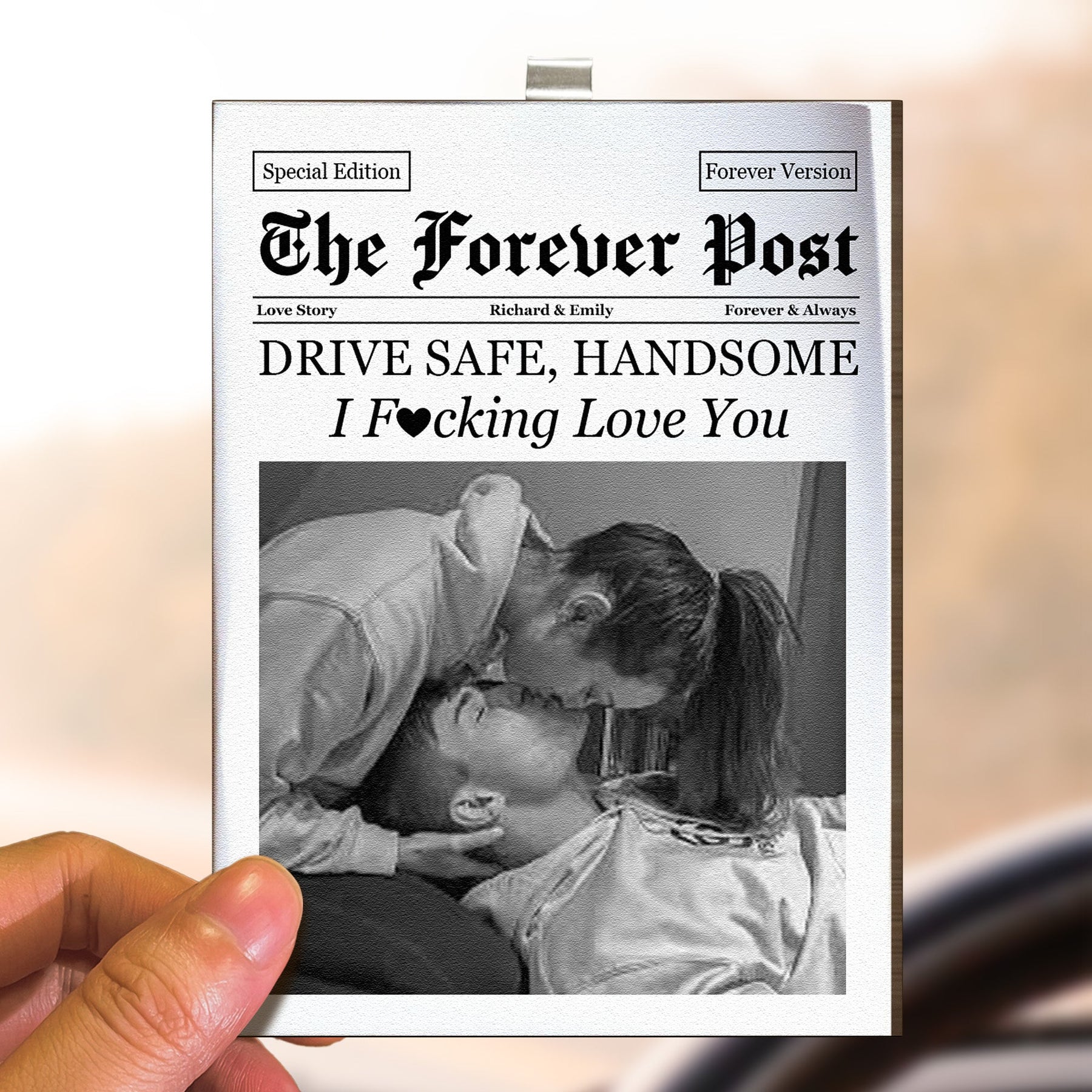The Love Times Newspaper Drive Safe For Husband, Daddy, Family - Personalized Car Visor Clip