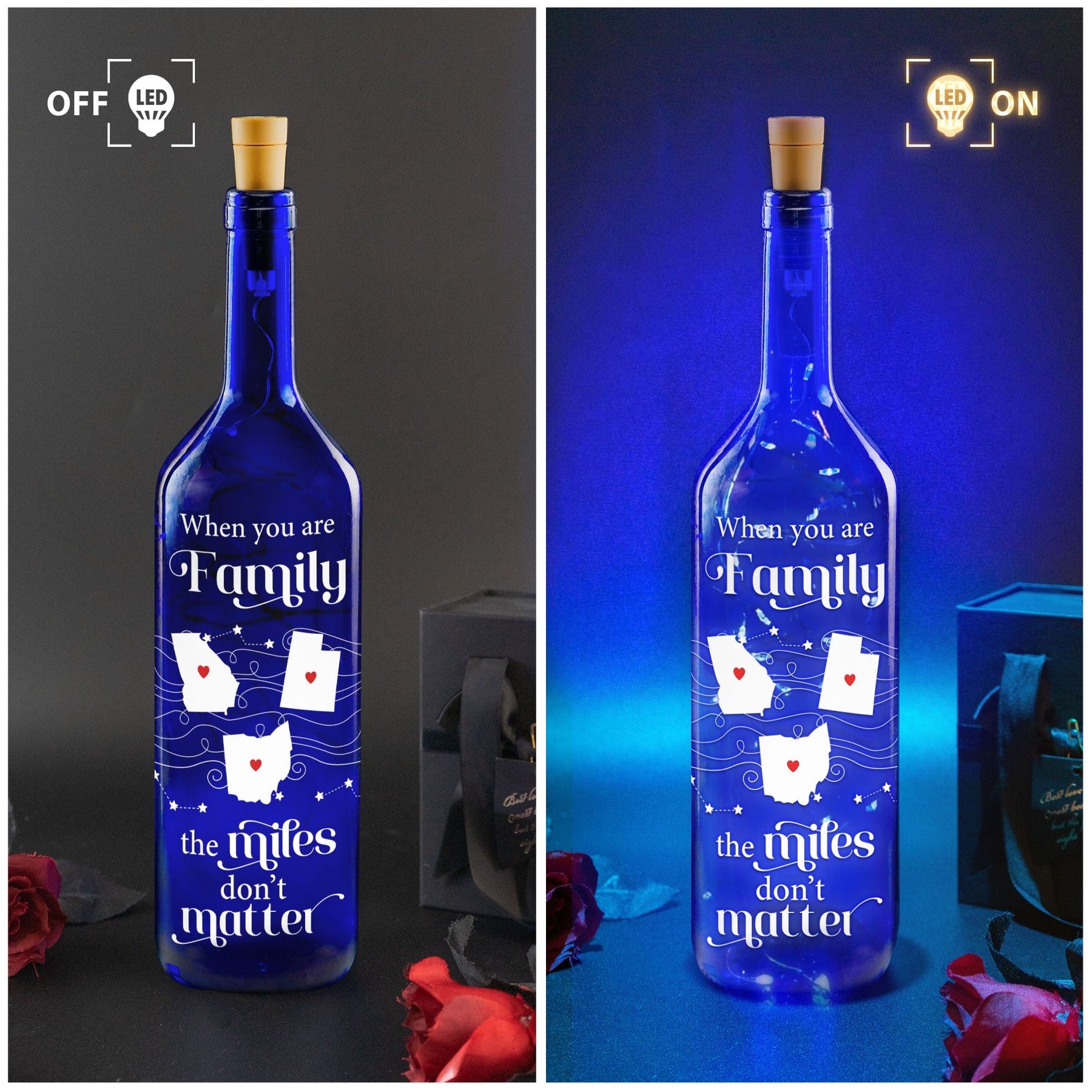The Miles Don't Matter - Personalized Blue Bottle Lamp