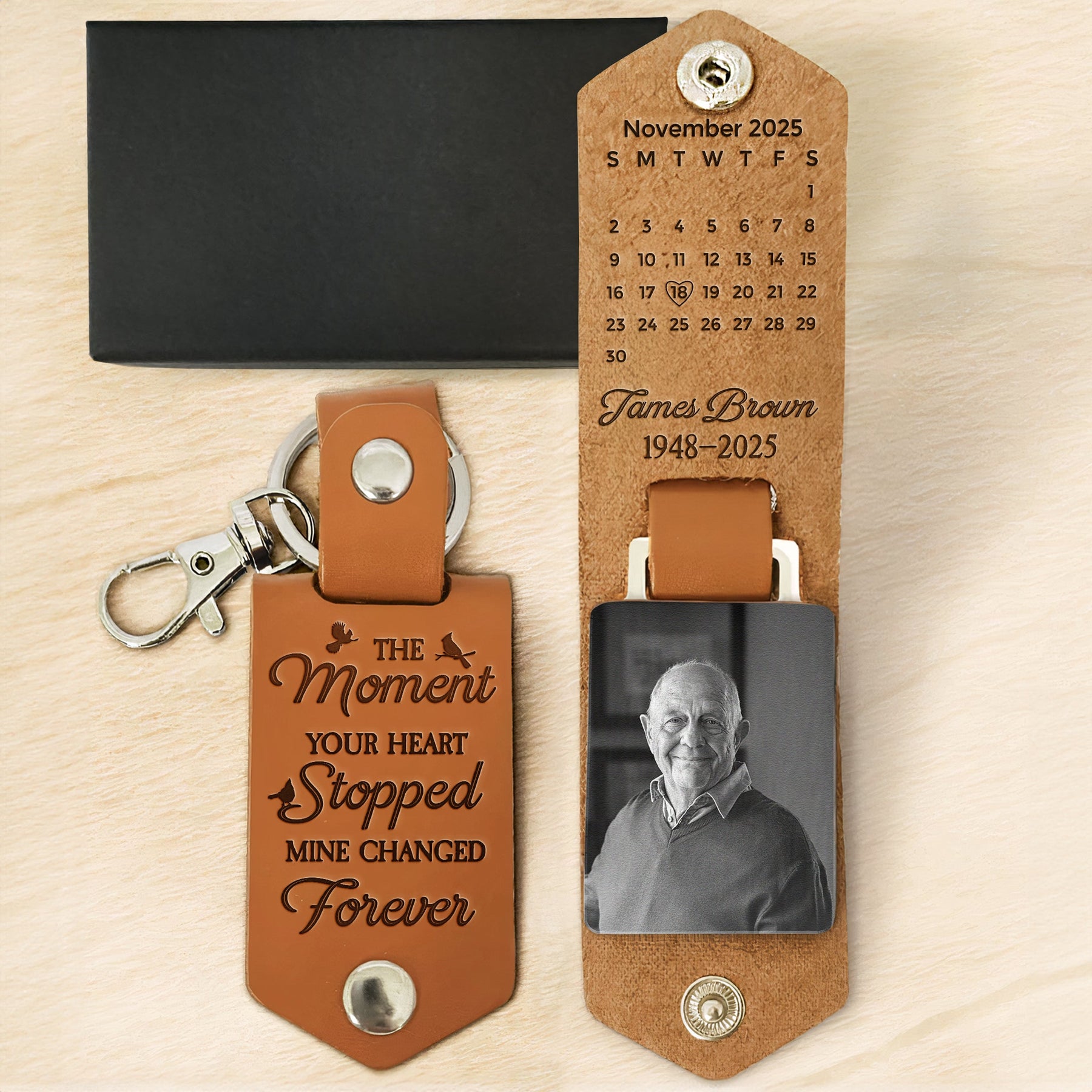 The Moment Your Heart Stopped Mine Changed Forever - Personalized Leather Photo Keychain